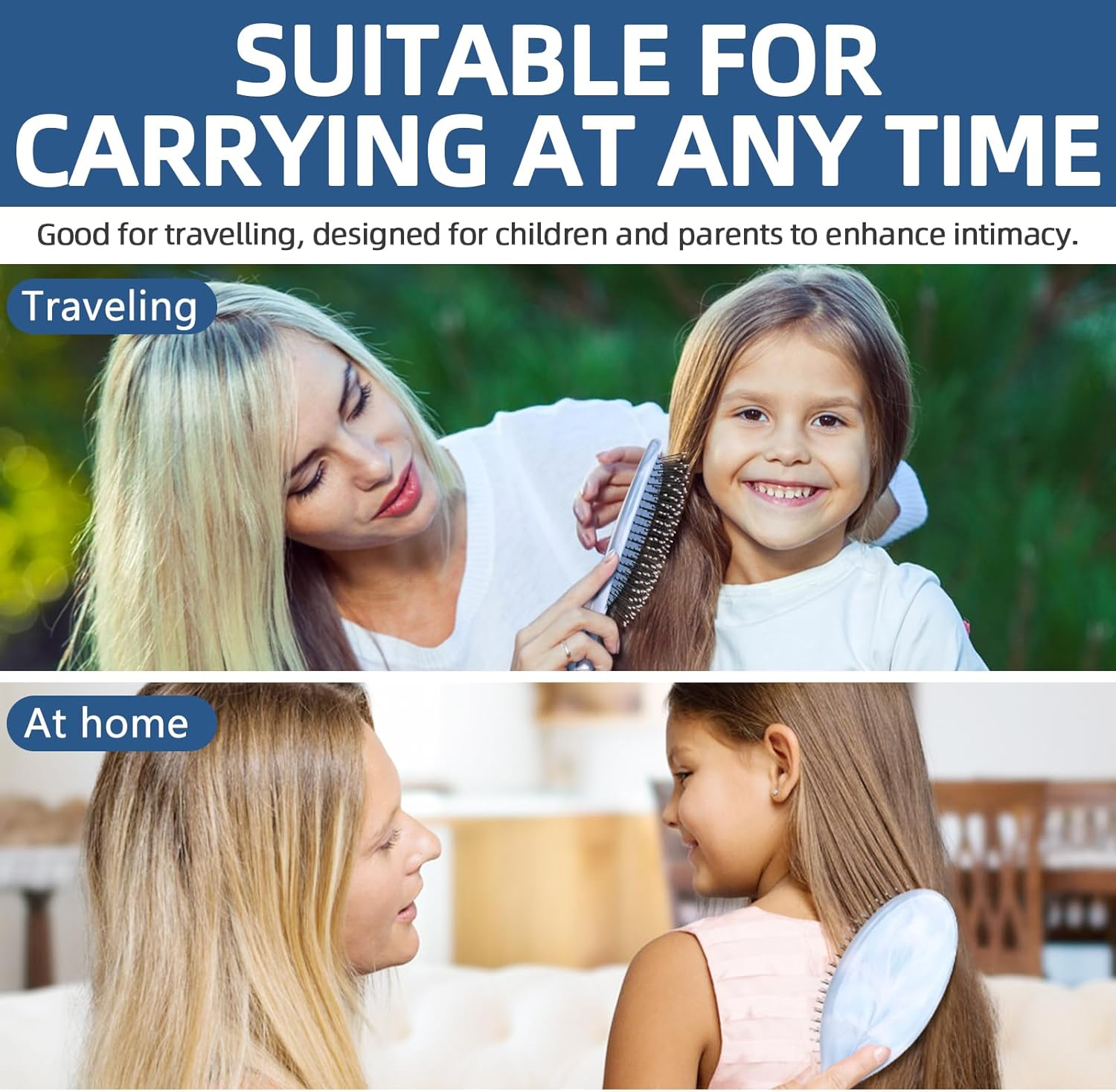 Daily Gard 2 Pack Detangler Hair Brush and Mini Hair Brush, Dry and Wet Hair Brush for Women Men Girls, Detangling Hairbrush for Wet/Dry/Curly/Thick/Long/Wavy/Damaged Hair, Blue