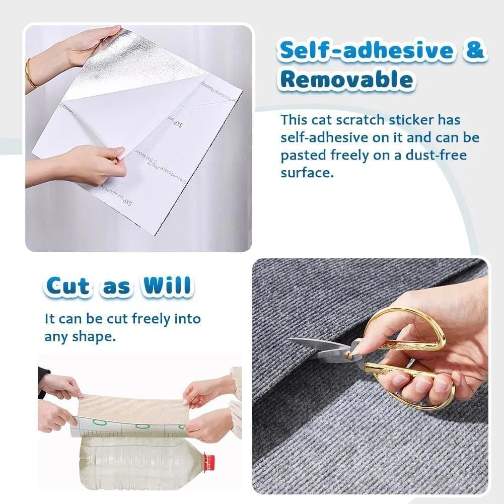 Cat Scratcher Mat-Trimmable Adhesive Cat Scratch Furniture Protector Pad for Wall, Couch & Floors -Durable Polyester Fiber,Beige, 40X100Cm,- Compatible with Wood, Plastic, Glass, and Leather- Haheihei - Beige image number 2