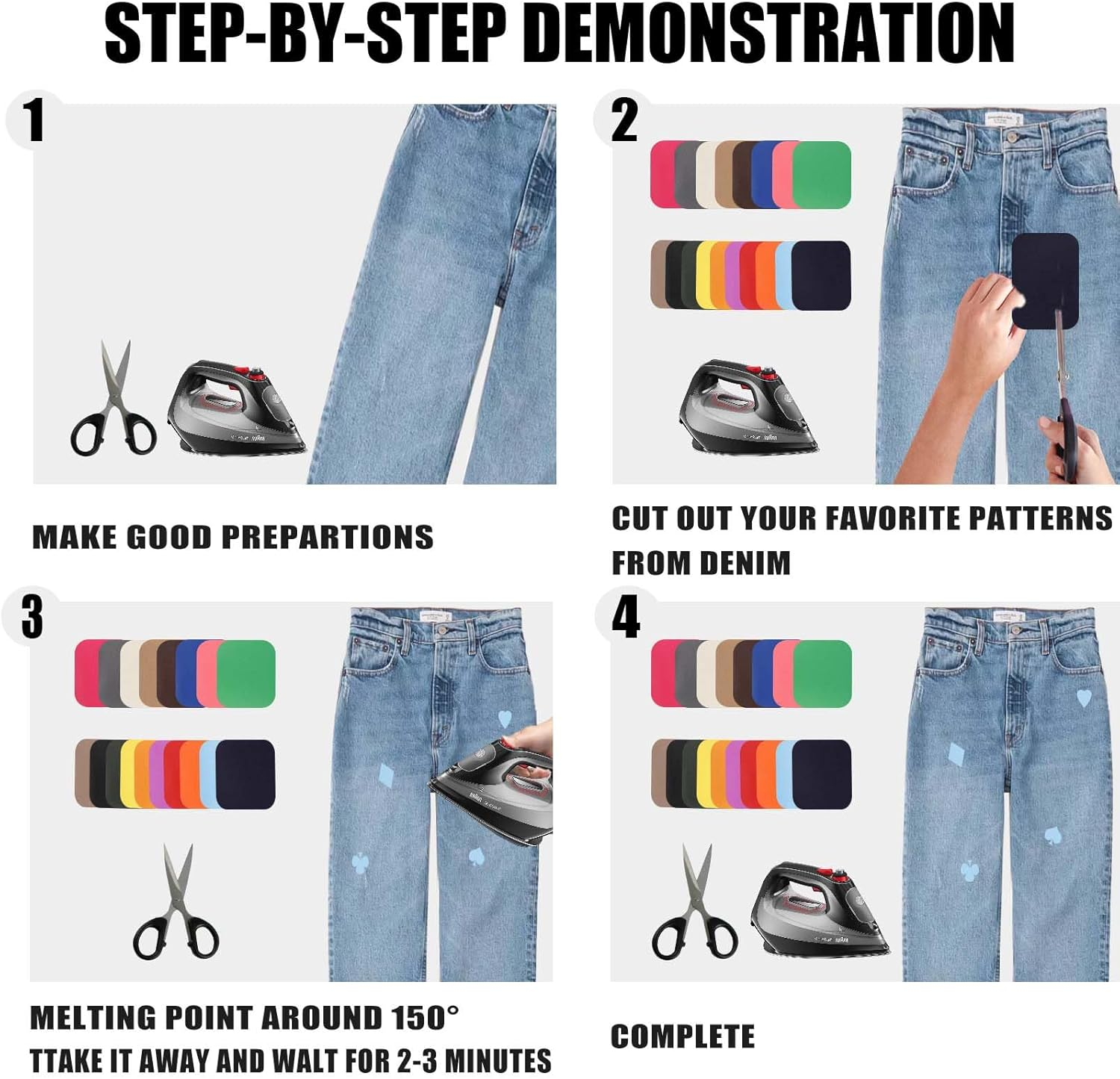 18 Pcs Fabric Iron-On Patches, 10.5 X 13.2Cm Repair Patches for Clothes, Premium Adhesive Backing for Jackets Jeans & DIY Crafts Iron-On Transfers (18 Assorted Colors) image number 2