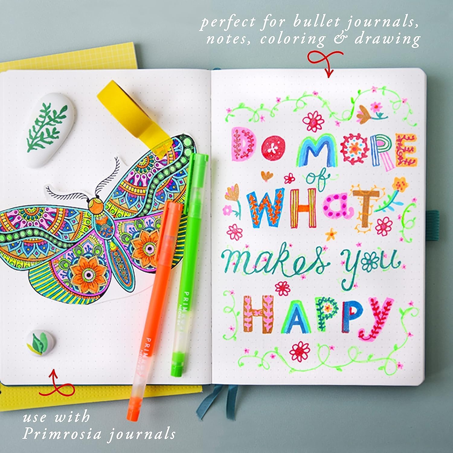 Primrosia 48 Glitter Gel Pens, Inc. Metallic, Pastel & Flourescent for Adult Coloring Book & Bullet Journal Pens. No-Bleed-Through in a Variety of Shades, 7.5X More Ink Fine Point Markers Set image number 4