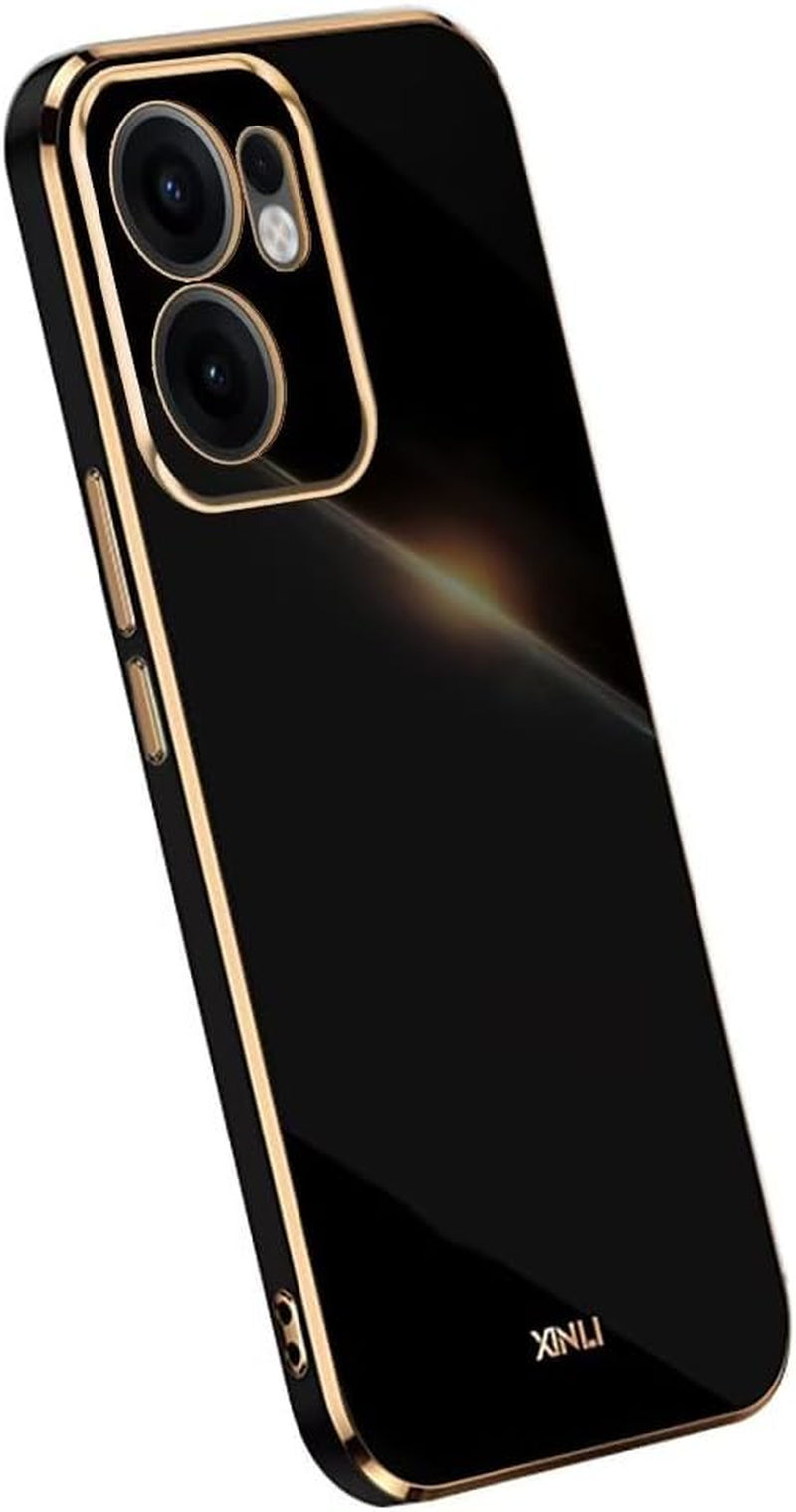 Topme Silicone Case for Oppo Reno13 Pro 5G / Oppo Reno 13 Pro 5G (6.83 Inches), [Gold Edge Style Mobile Phone Case] - Black