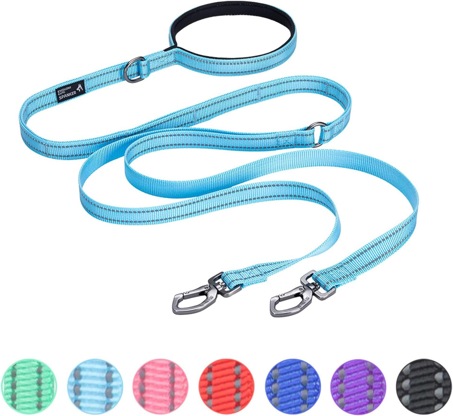 EXCELLENT ELITE SPANKER Reflective Dual Dog Leash Double Dog Leash 5FT Multiple Dog Leash with Padded Handle for Two Dogs Walking Training(Light Blue)