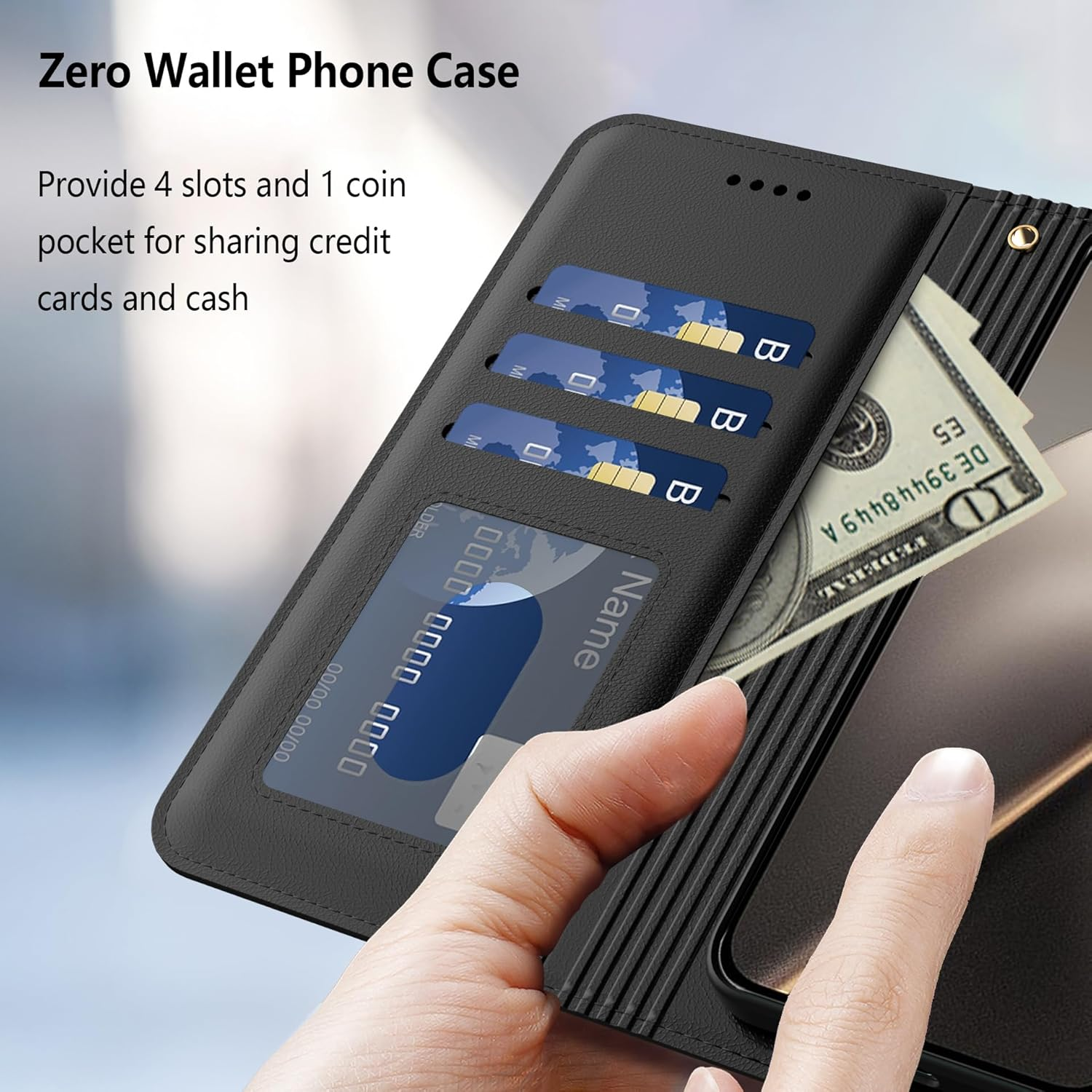 Aiziki for Xiaomi 15T Phone Case, Leather Flip Case with 3 Card Slots & Kickstand, Anti-Drop, Magnetic Closure, Compatible with Xiaomi 15T Case- Black image number 5