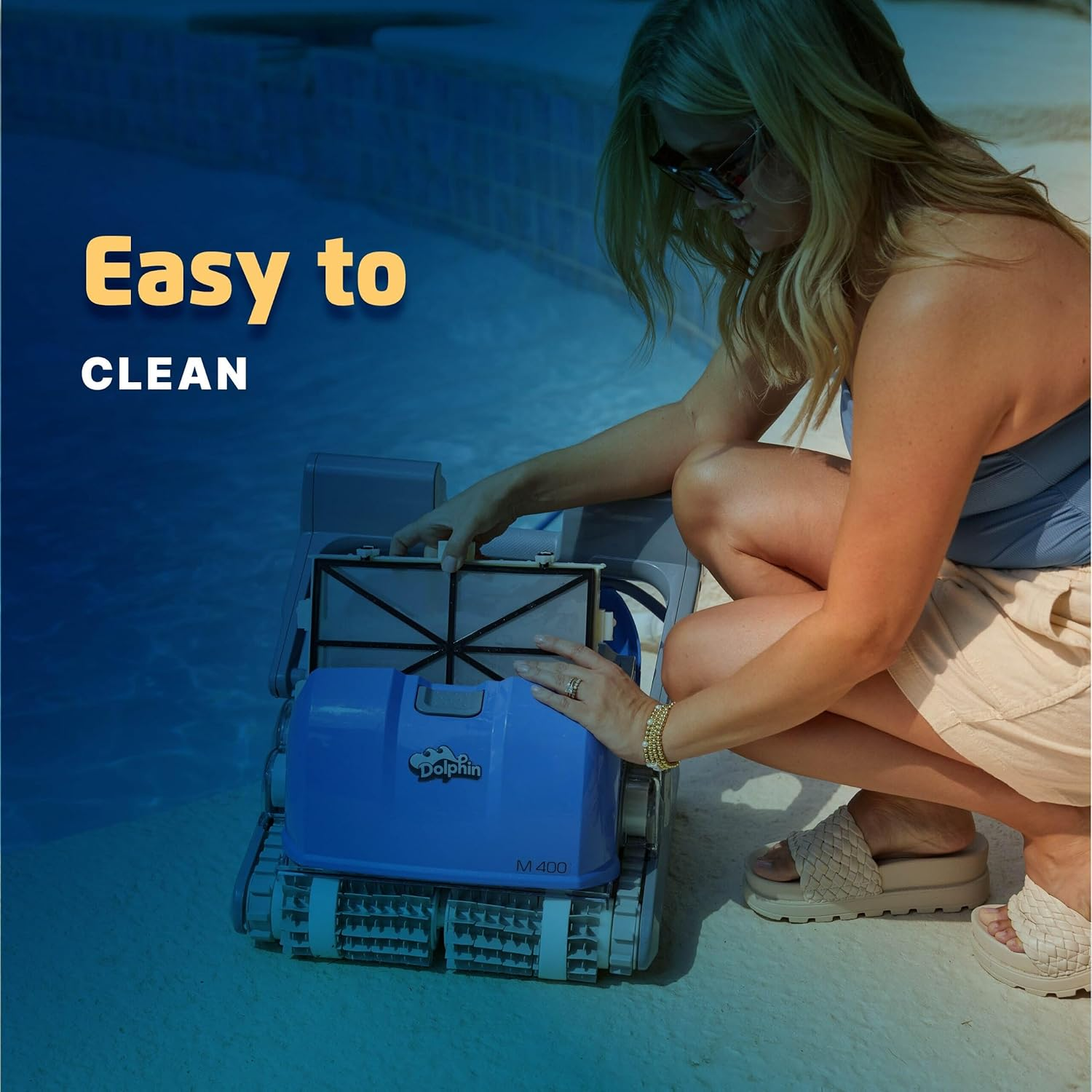 Dolphin M400 Combined Brush Robotic Pool Cleaner with Caddy, up to 210Min Cycle, Clean Floor, Walls, Waterline up to 15M Pool with Dual-Drive Motor, Ultra-Fine Filter, All-Terrain Brush - Robot Vacuum image number 3