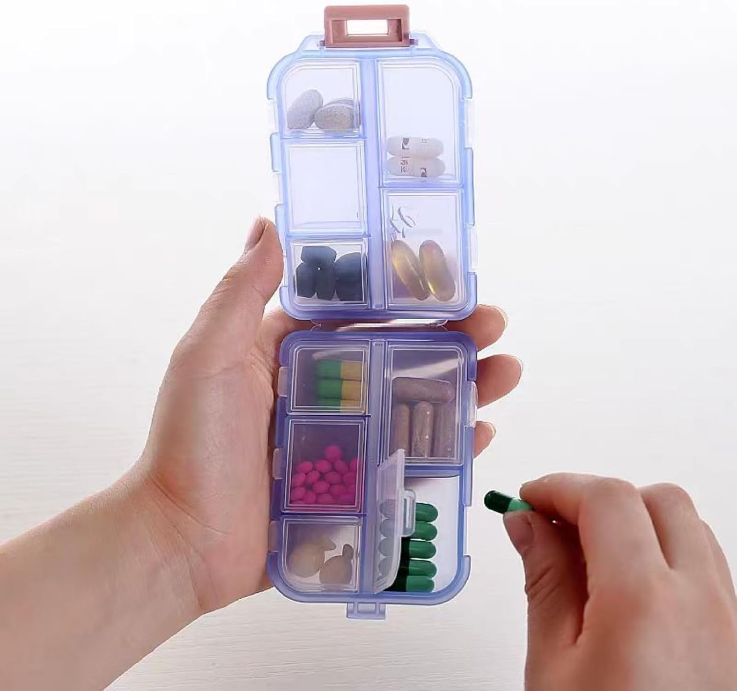 2 Portable Pill Box Organisers, 10 Compartments for Different Medications, Can Be Used for Pills/Capsules/Vitamins/Fish Oil/Accessories Etc,Blue image number 5