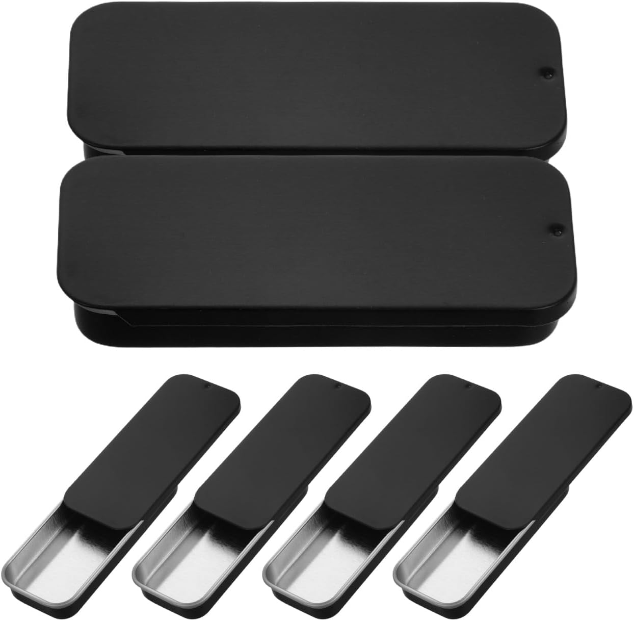 Sliding Cover Iron Box 6Pcs Portable Storage Container for Solid Perfume Game Finger Set and Small Items Black image number 5