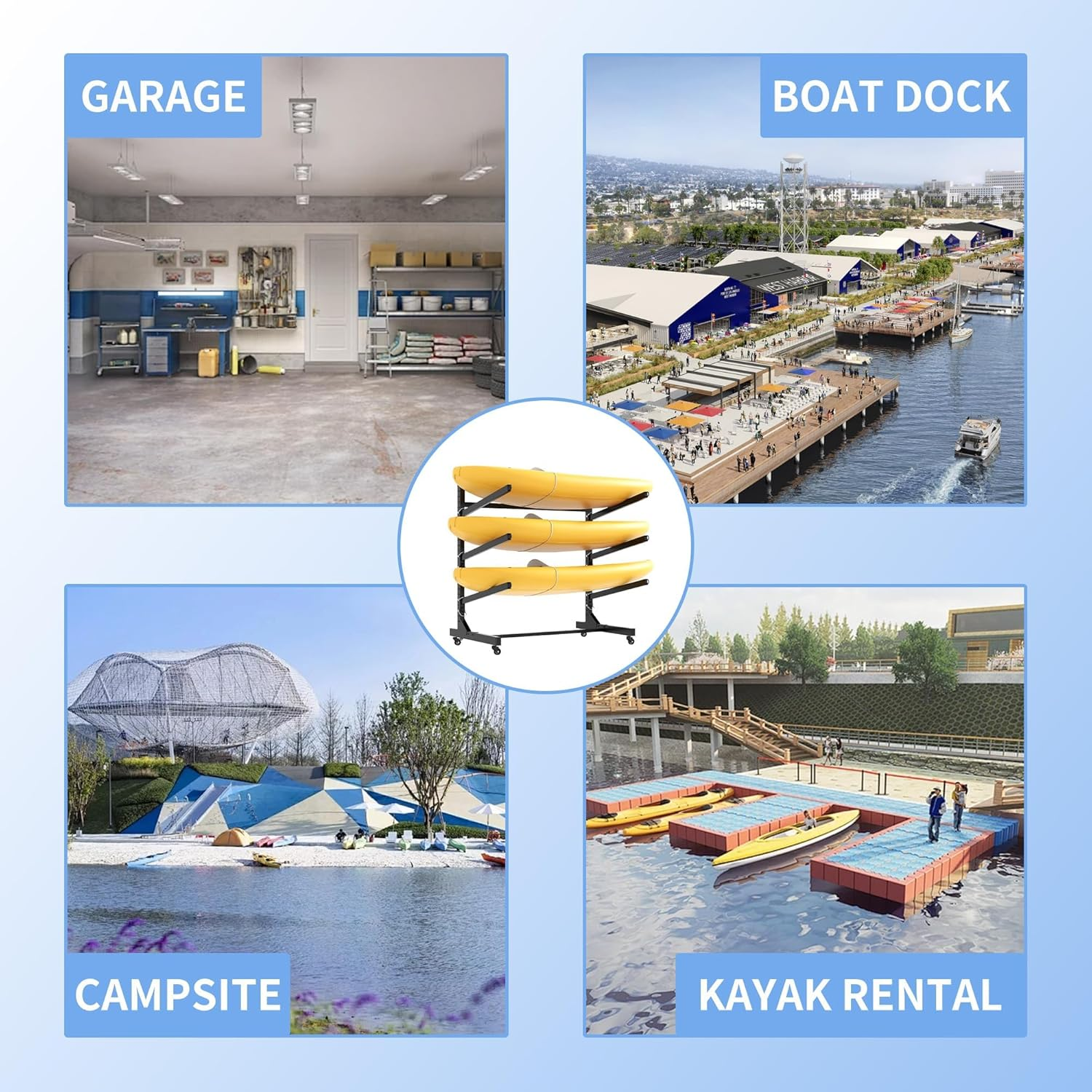 Kayak Storage Rack, Heavy Duty Kayak Stand Canoe Rack with Wheels, Freestanding Kayak Holder Stand for Kayaks, Canoes, Surfboard, Paddleboard Storage image number 2