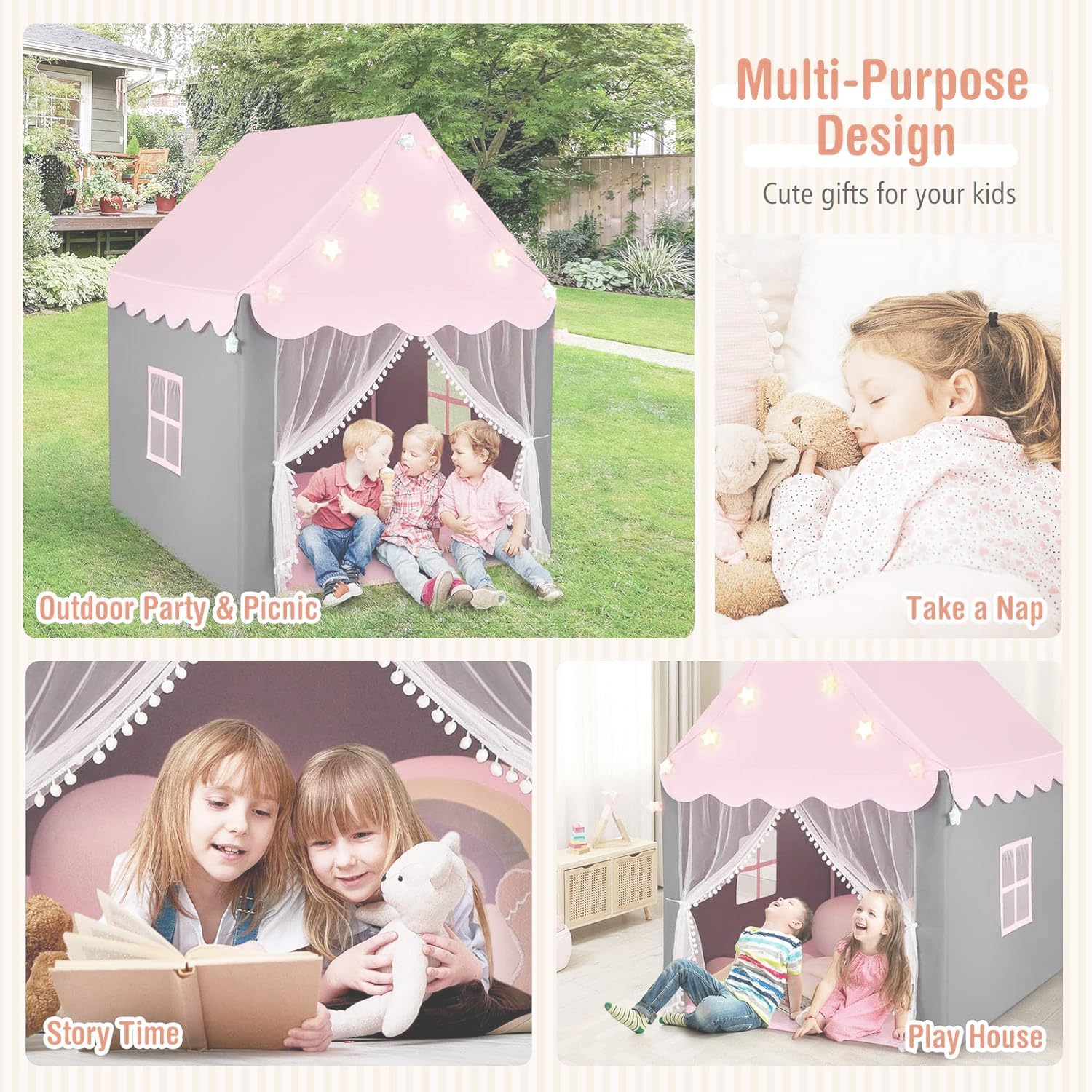 Kids Play Tent, Large Playhouse Fairy Play Castle Indoor Outdoor Castle Fairy Tents for Children Boys & Girls Gift image number 2