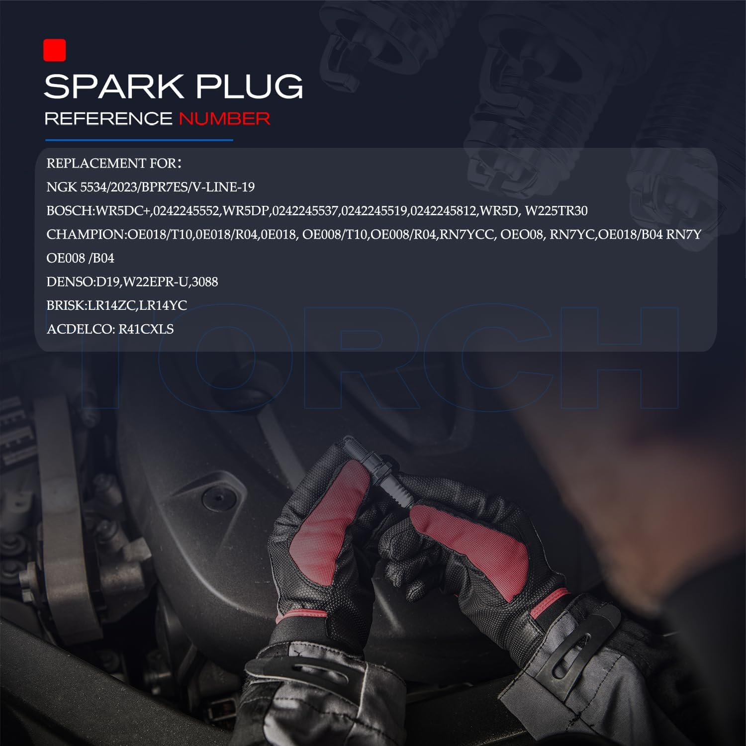 3PK TORCH F7RTC Spark Plug Replace for NGK 5534/BPR7ES V-Line-19, for Bosch 7992/WR5DC 4038/WR5DP, for Champion 332/RN7YC 415/RN9YC 818/Rn2C,For Denso W22EPR-U/3088, for Acdelco R41CXLS, OEM image number 1