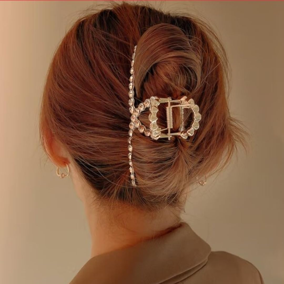 Rhinestone Hair Claw Clips, 4.4 Inch Vintage Metal Imitation Pearl Hair Jaw Clip for Women, Large Non Slip Hair Clamp Fashion Wedding Party Hair Accessories Elegant Hair Decorations for Hair Styling - Brown,Green,Grey image number 5