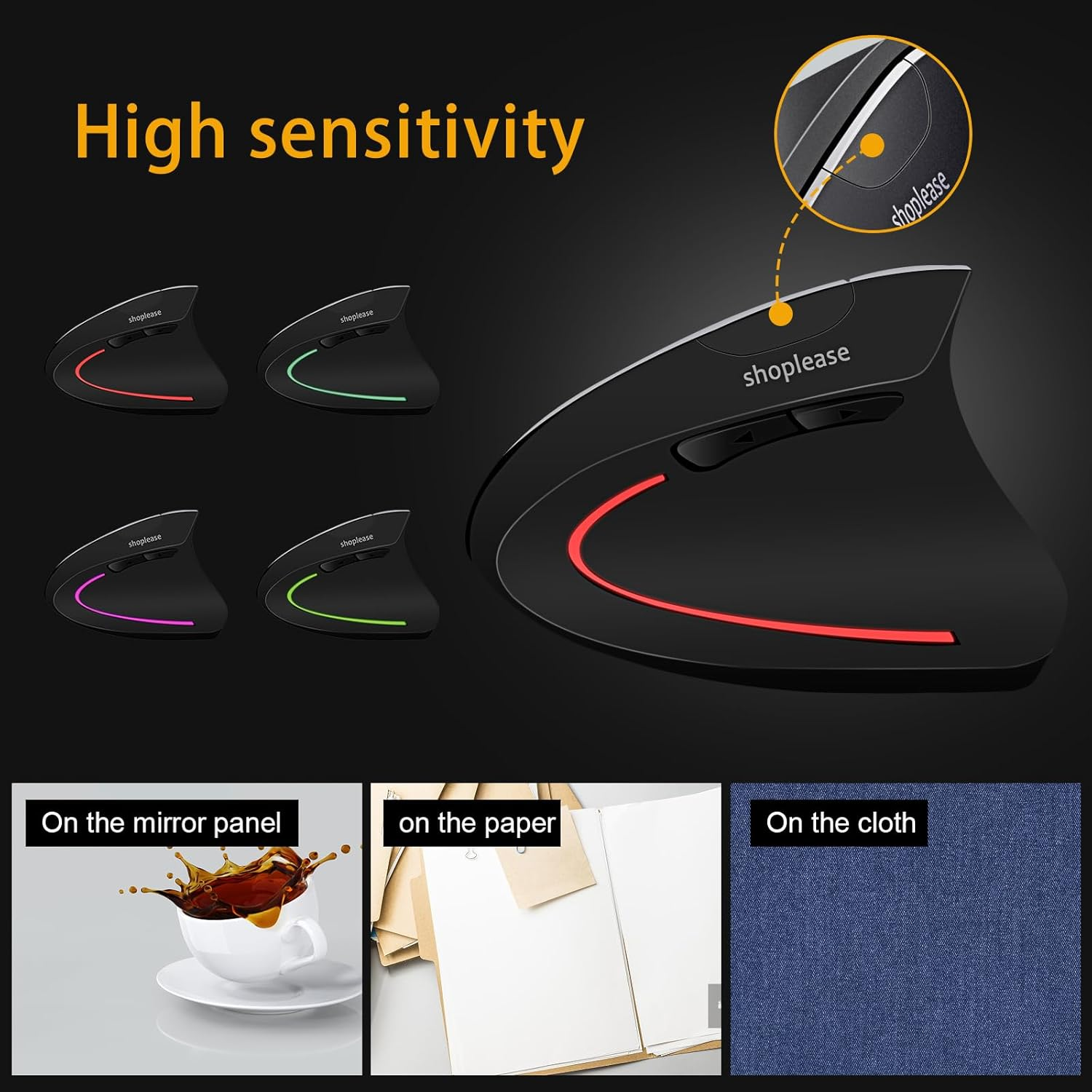 Shoplease Wired Vertical Mouse, Optical Ergonomic Mouse with 4 Adjustable DPI 800/1200/2000/3200, 5 Buttons USB Computer Mouse, Better for Large and Medium Sized Hands image number 3
