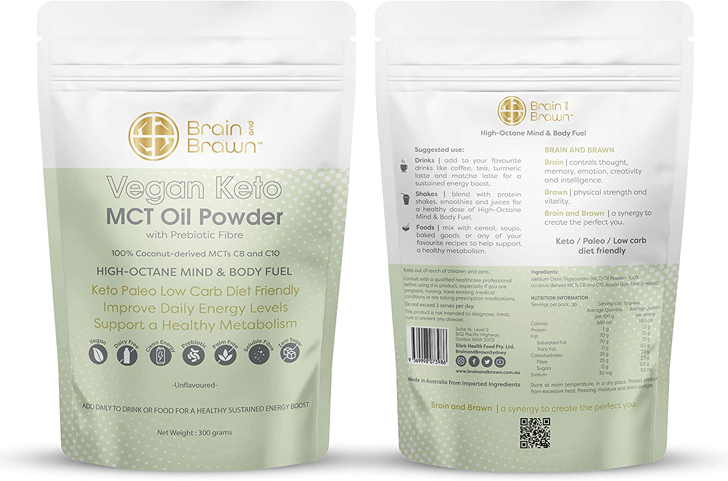 Vegan Keto MCT Oil Powder with Prebiotic Fibre Unflavoured 300G MCT Oil Powder C8:C10 (60:40), Convenient, 100% Pure MCT Oil Powder image number 2