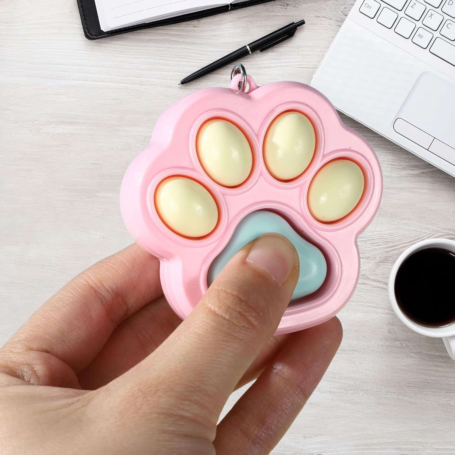 3 Pcs Cat Paw Fidget Keychain, Cute Mini Clicker Toys Clored Anxiety and Stress Relief Sensory Toy for Adults image number 1