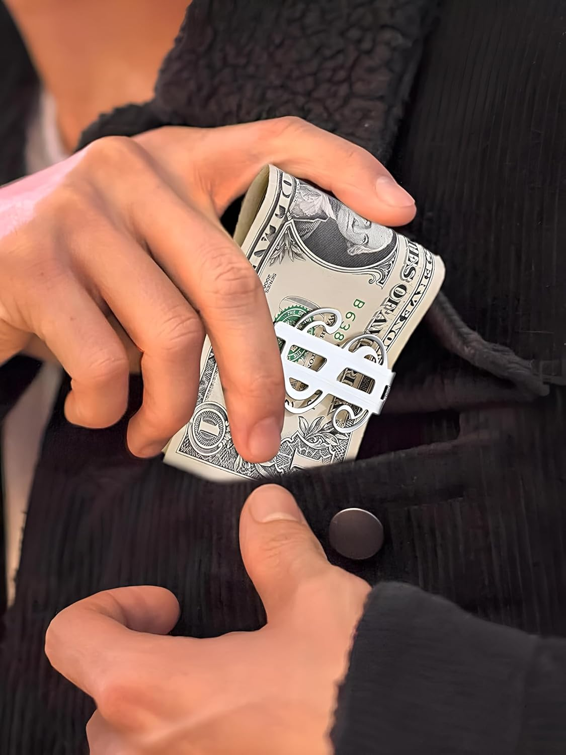 2PCS Stainless Steel Money Clip Slim Wallet Credit Business Card Holder for Men, Wallet Charms Father Dad Husband image number 6