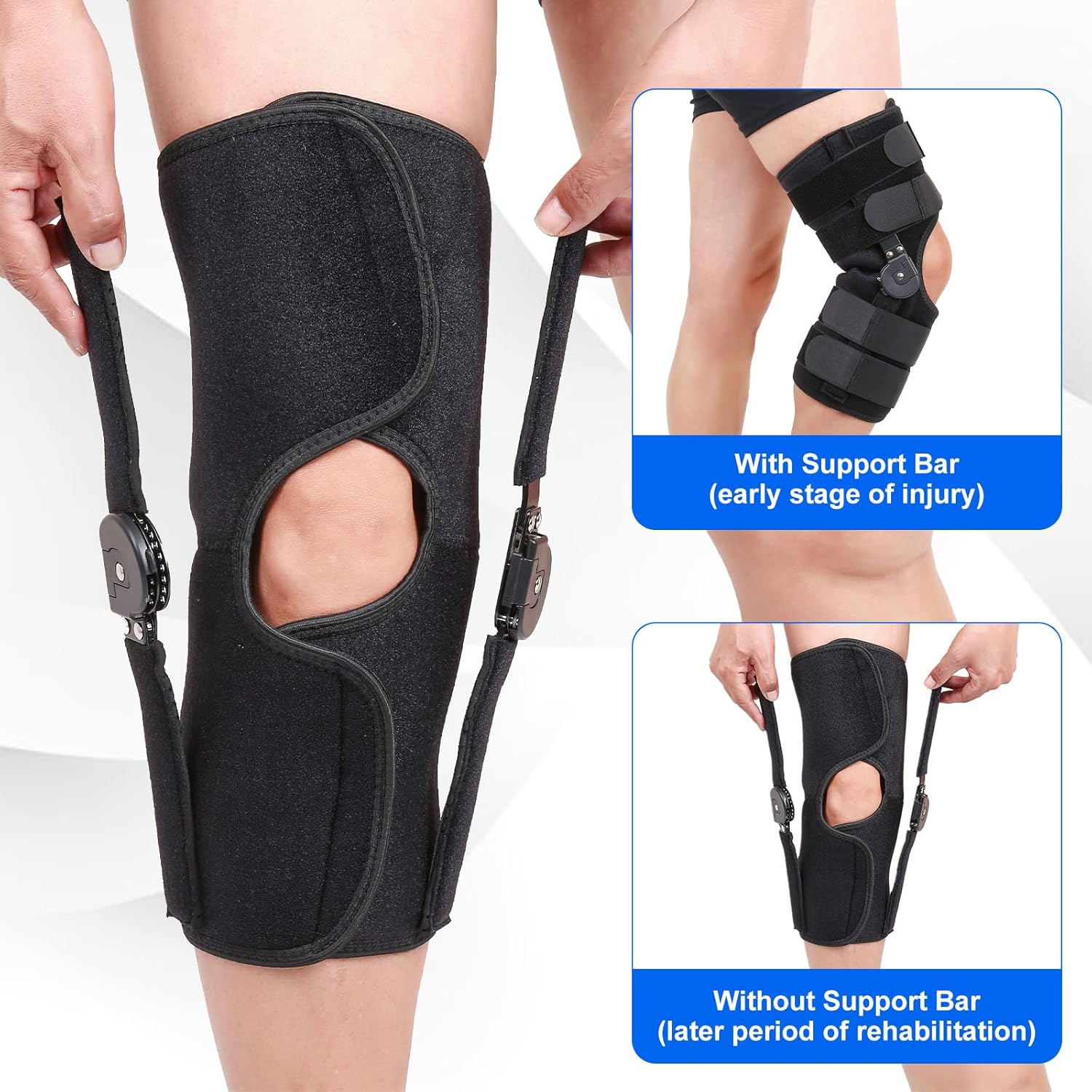 Hinged ROM Knee Brace, Post Op Knee Immobilizer with Side Stabilizers, Medical Orthopedic Support for ACL MCL PCL (L) image number 3