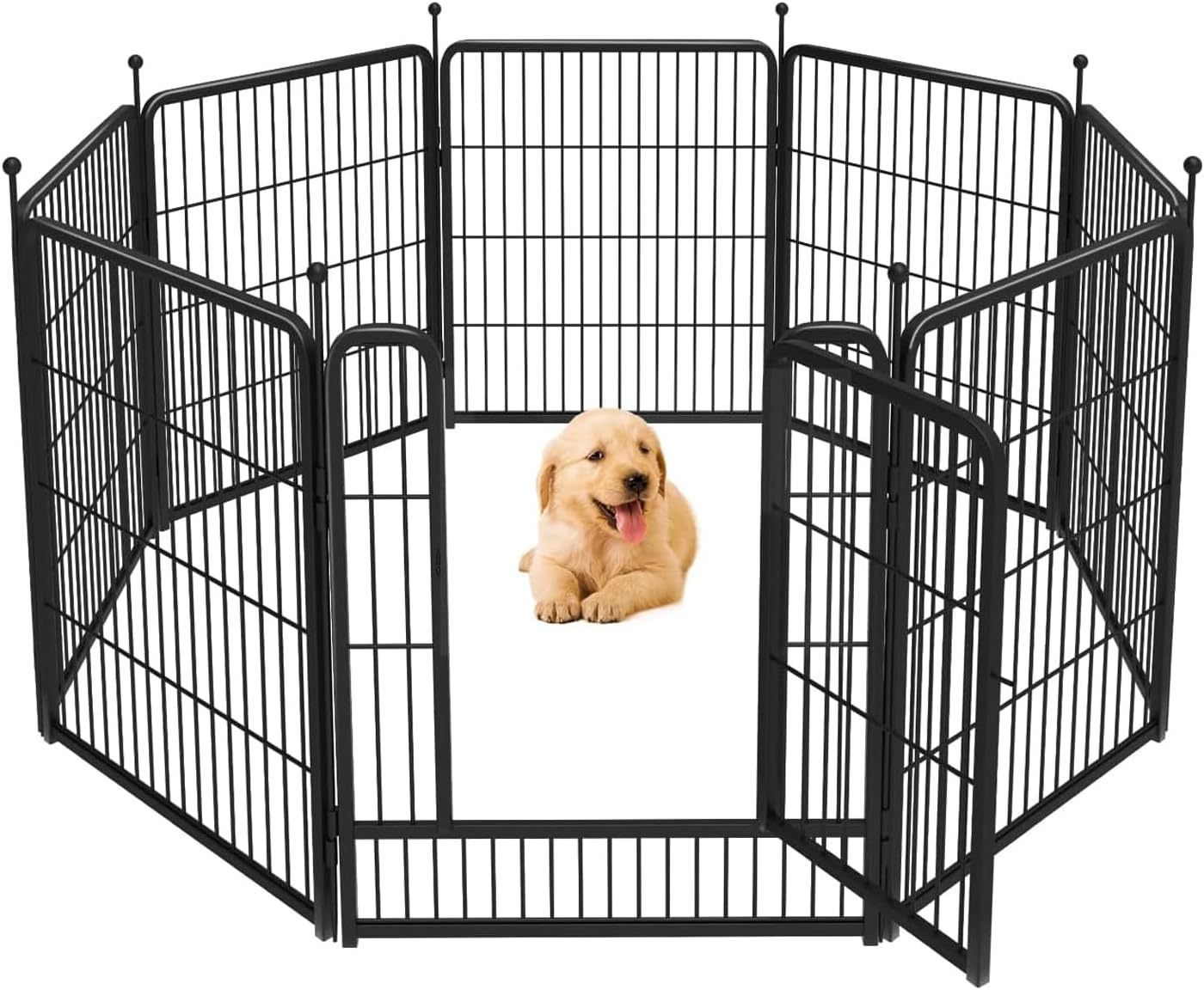 Black Dog Playpen, Metal Exercise Pet Playpen Fence for Yard RV Camping, 81Cm Height, 8 Panels Fence