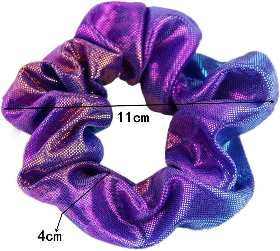 Hair Scrunchies, 8 Pack Shiny Metallic Elastic Hair Scrunchies Ties Colorful Mermaid Hair Bands Ponytail Holders Soft Hair Scrunchy Bobbles Hair Accessories for Women Girls, Gym Dance Party or Club image number 5