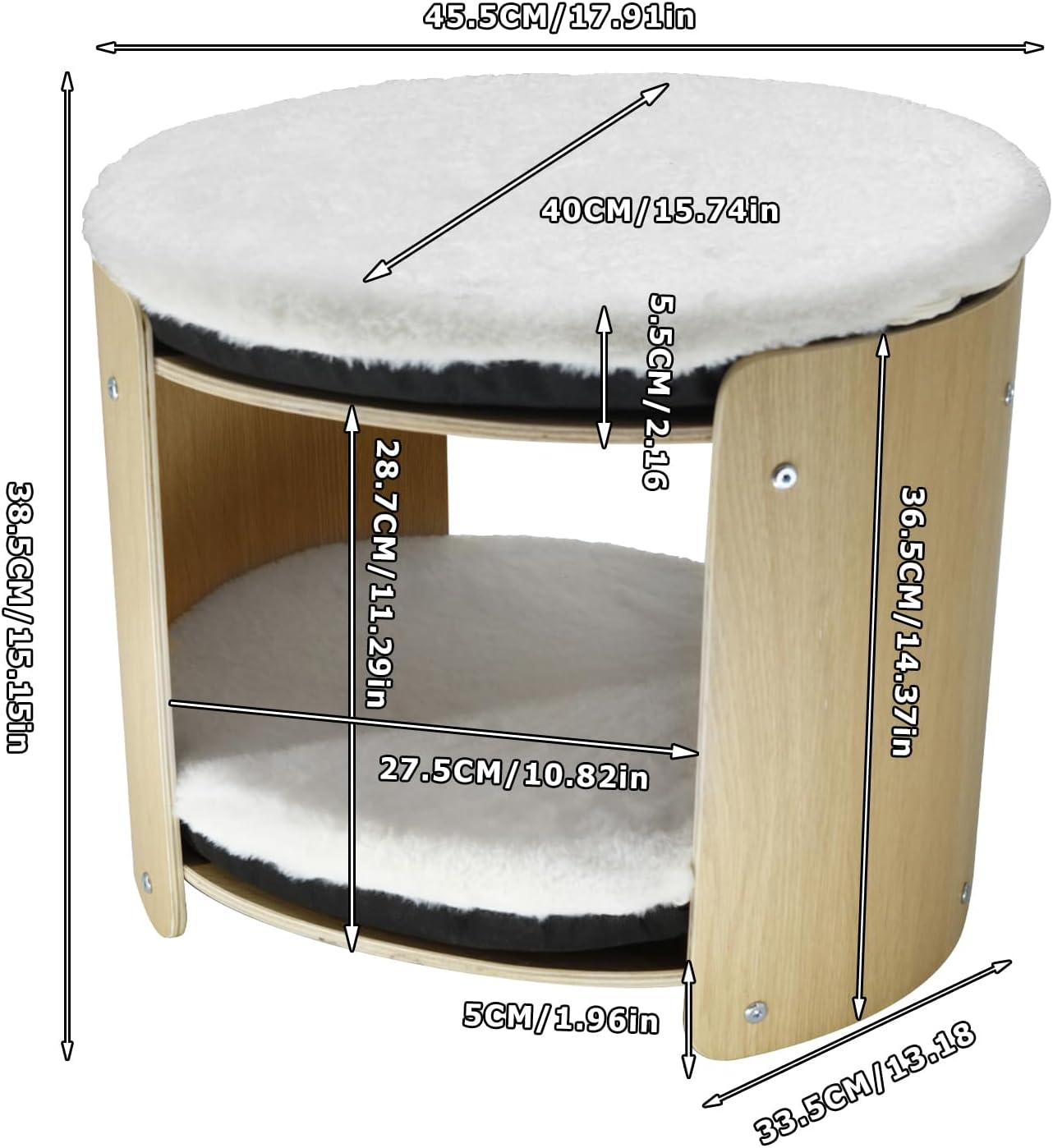 Bingopaw Elevated Cat Bed: 2-Tier Cat Stool for Indoor Cats, Beech Wood Frame Double Kitten Bunk Bed Pet Furniture with Super Soft Plush Mats More Thicker