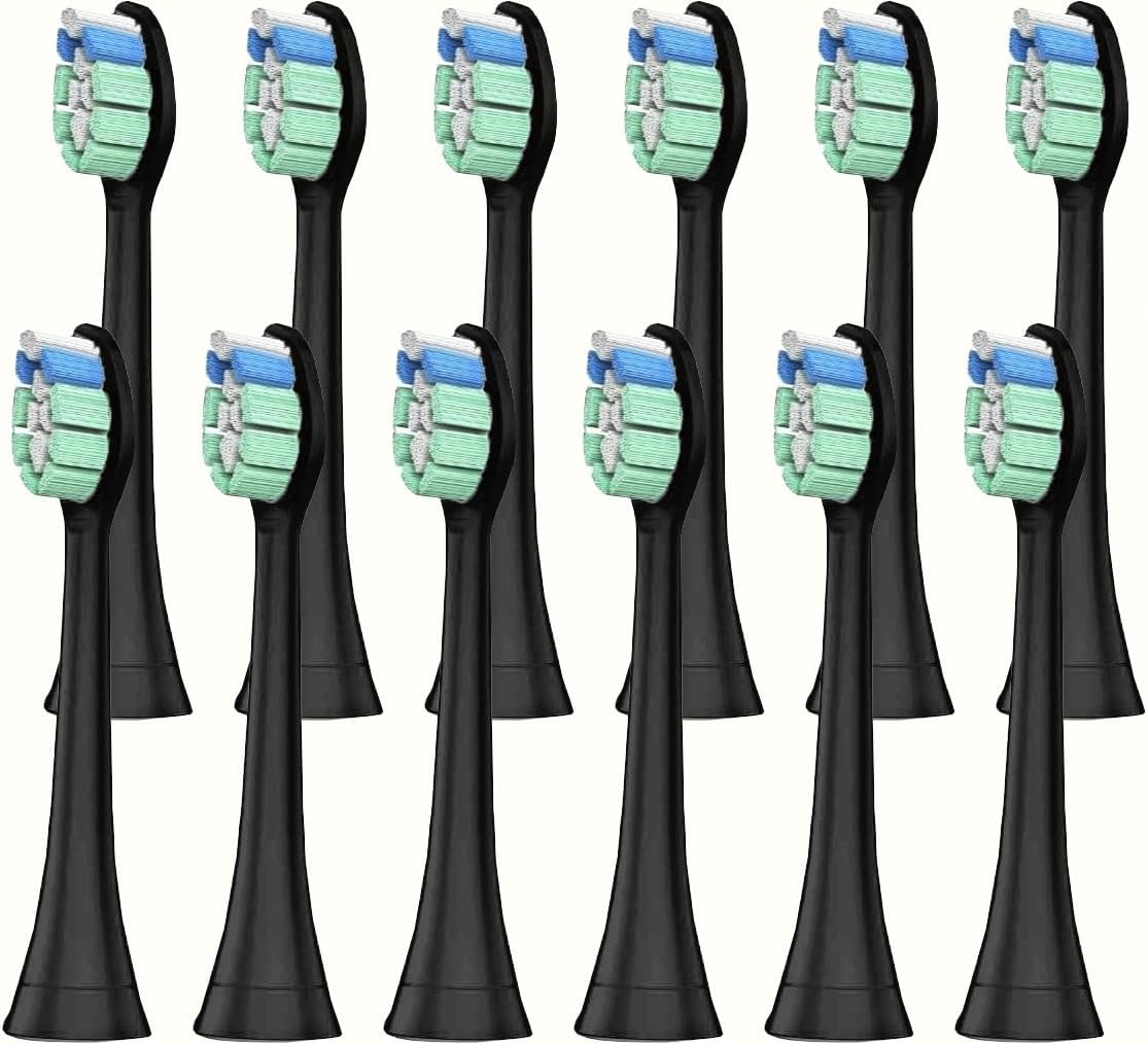 12X Replacement Toothbrush Heads for Philips Sonicare Replacement Heads, Compatible with Phillips Sonicare Replacement Brush Heads, Pack of 12 Professional Electric Toothbrush Heads Black image number 1