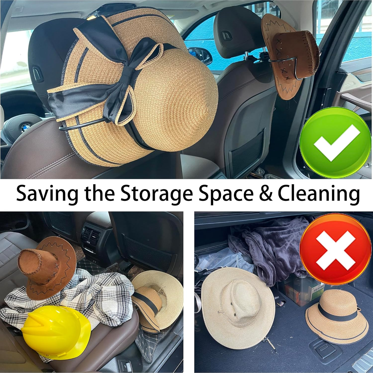 Cowboy Hat Holder for Truck, Car Hat Holder, Cowboy Hat Rack for Truck Suv Car Coat Hanger Hard Hat Holder for Truck Seat Car Accessories image number 3