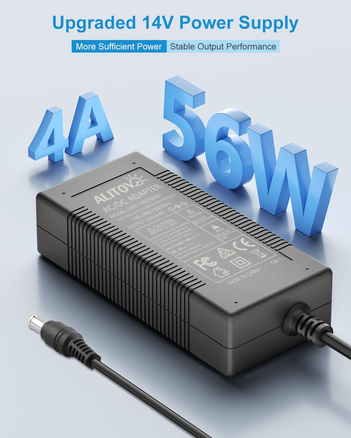 ALITOVE 14V 4A Power Supply Adapter DC 14V Power Cord for for Samsung Monitor 15" 17" 18" 19" 20" 22" 23" 24" 27" 32" LED LCD TFT Monitor TV Power Supply Cord with 6.5 X 4.4Mm