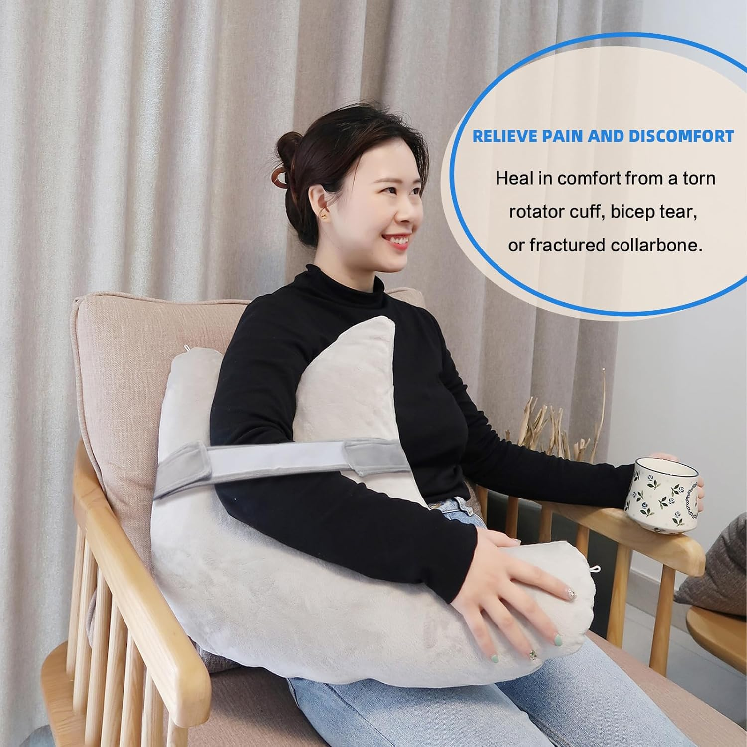 Zimucxn Shoulder Surgery Pillow, Ergonomic Rotator Cuff Pillow, Comfortable Post Shoulder Surgery Pillow, Adjustable Structure Provide Support, Shoulder Pain Relief (Grey, Arm & Shoulder Strap)