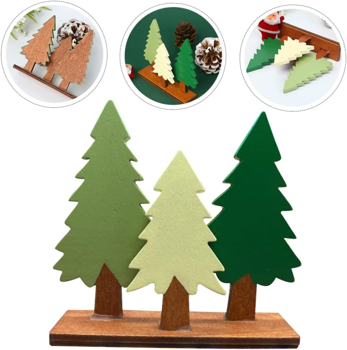 1Pc Wooden Simulation Pine Tree Decor Decoration for Christmas Year Events Portable Reusable Pine Shaped Ornament for Festive Atmosphere image number 5