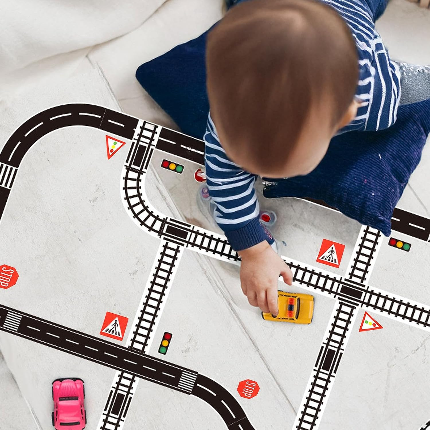 TORMEN Road Sticker Rolls Cars Track and Train Sets Sticker Perfect to Develop Your Kids Imagination and Memory, Play and Gifts for Children Toys(2 Rolls of Road