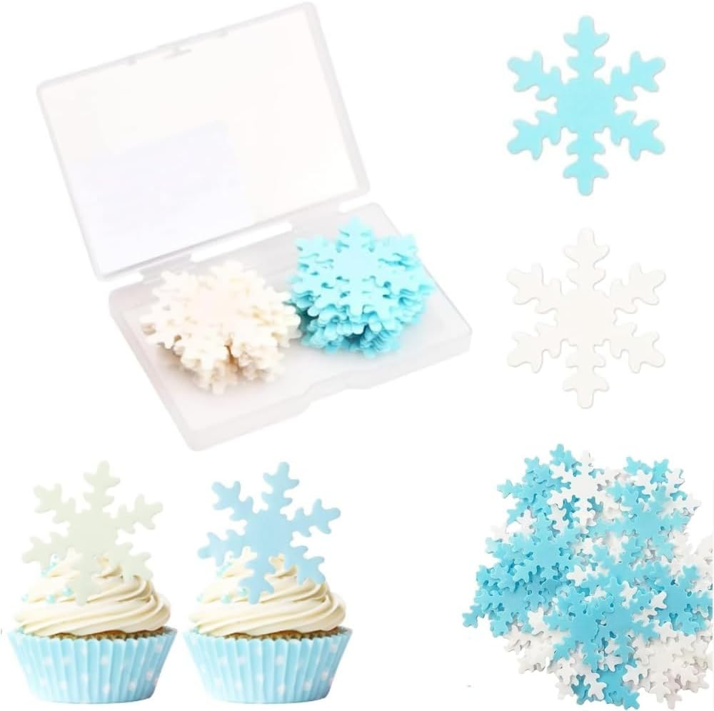 Edible Snowflake Cake Cupcake Topper, 50Pcs 5Cm Edible Frozen Cake Topper, Winter Cupcake Topper, Edible Snowflake Cake Cupcake Decoration, Edible Snowflakes Cake Topper Wafer Cupcake Toppers image number 5