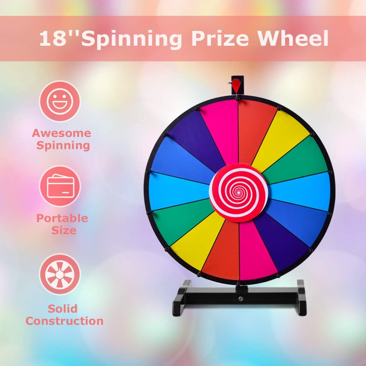 Honey Joy 18'' Tabletop Spinning Prize Wheel, Wheel with Dry Erase & Marker Pen, Solid Metal Base, Colorful 14 Slots for Tradeshow Carnival Fortune Game image number 4