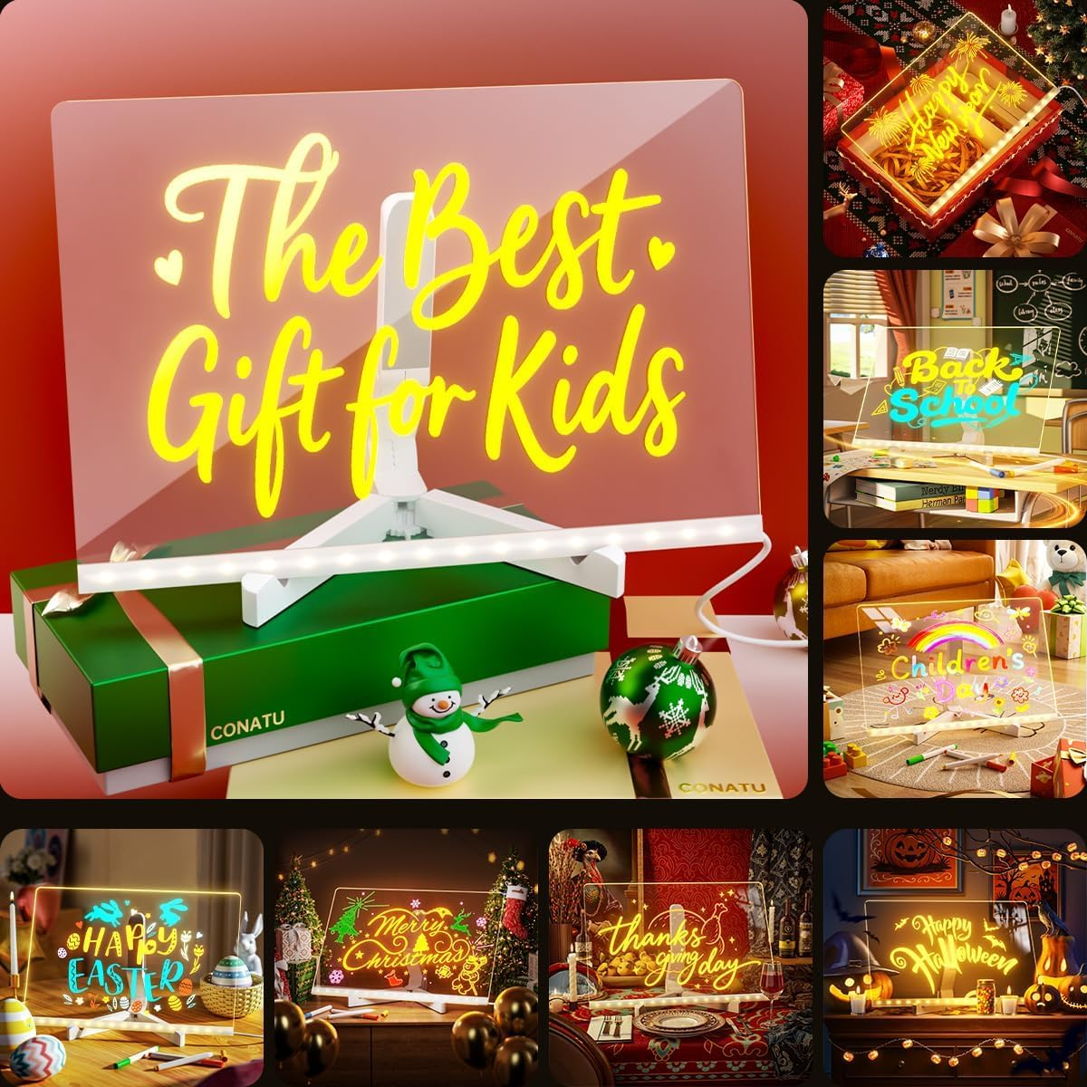 Afeamo LED Note Board with 7 Colors Pen, 2025 Upgrade Glowing Acrylic Message Marker Board with Light, Acrylic Dry Erase Board Light up Dry Erase Board with Stand as a Glow Memo Office Home (15*15 Cm) image number 6