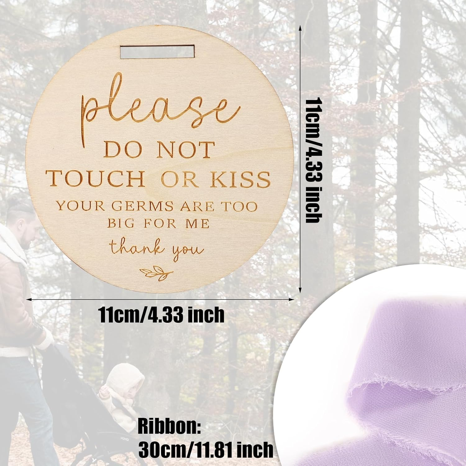 Please Do Not Touch or Kiss Baby Sign, Wooden Don'T Touch Baby Sign for Car Seat Baby Stroller Tag with Ribbon No Touching Baby Signage for Baby Newborn image number 2