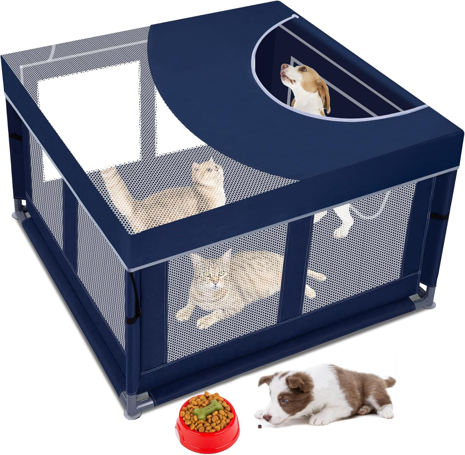 Puppy Playpen Indoor for Small Pets, 42X42X25 Inch, Dog Play Pen with Gate, Portable Oxford Fabric Pet Exercise Pen, Anti-Tipping Enclosure with Zipper Door