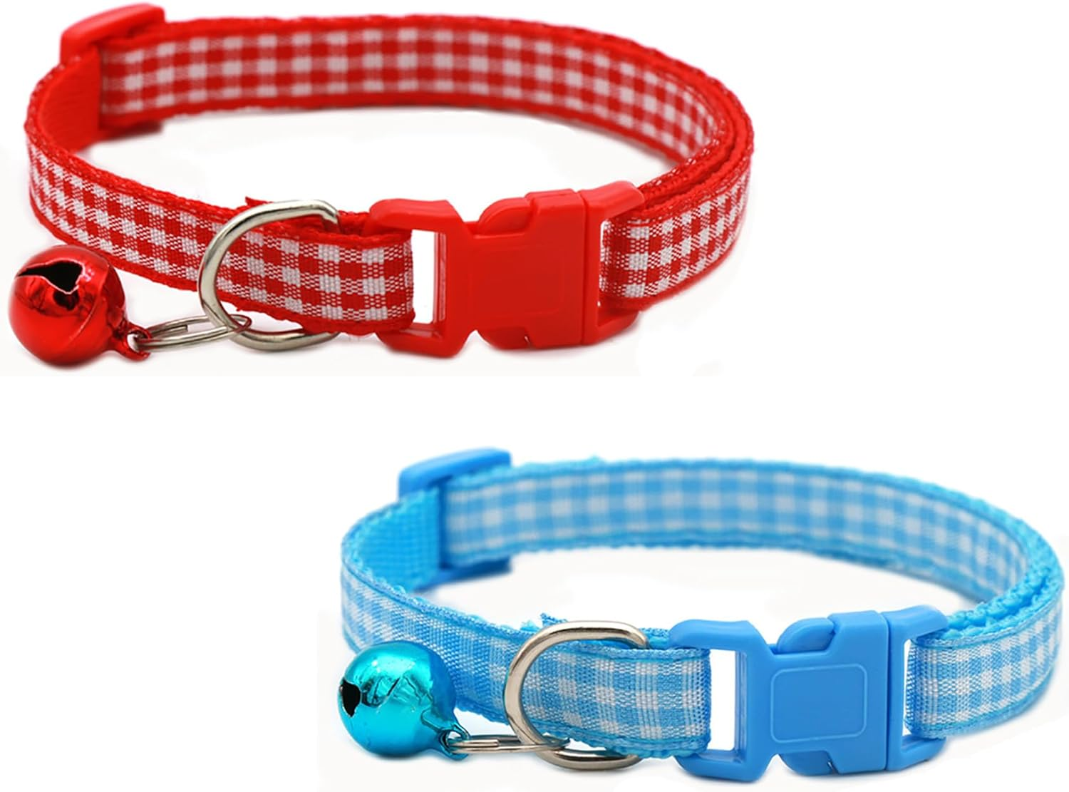 2 Pieces Plaid Cat Collar with Bells for Cat - Pinkpurple