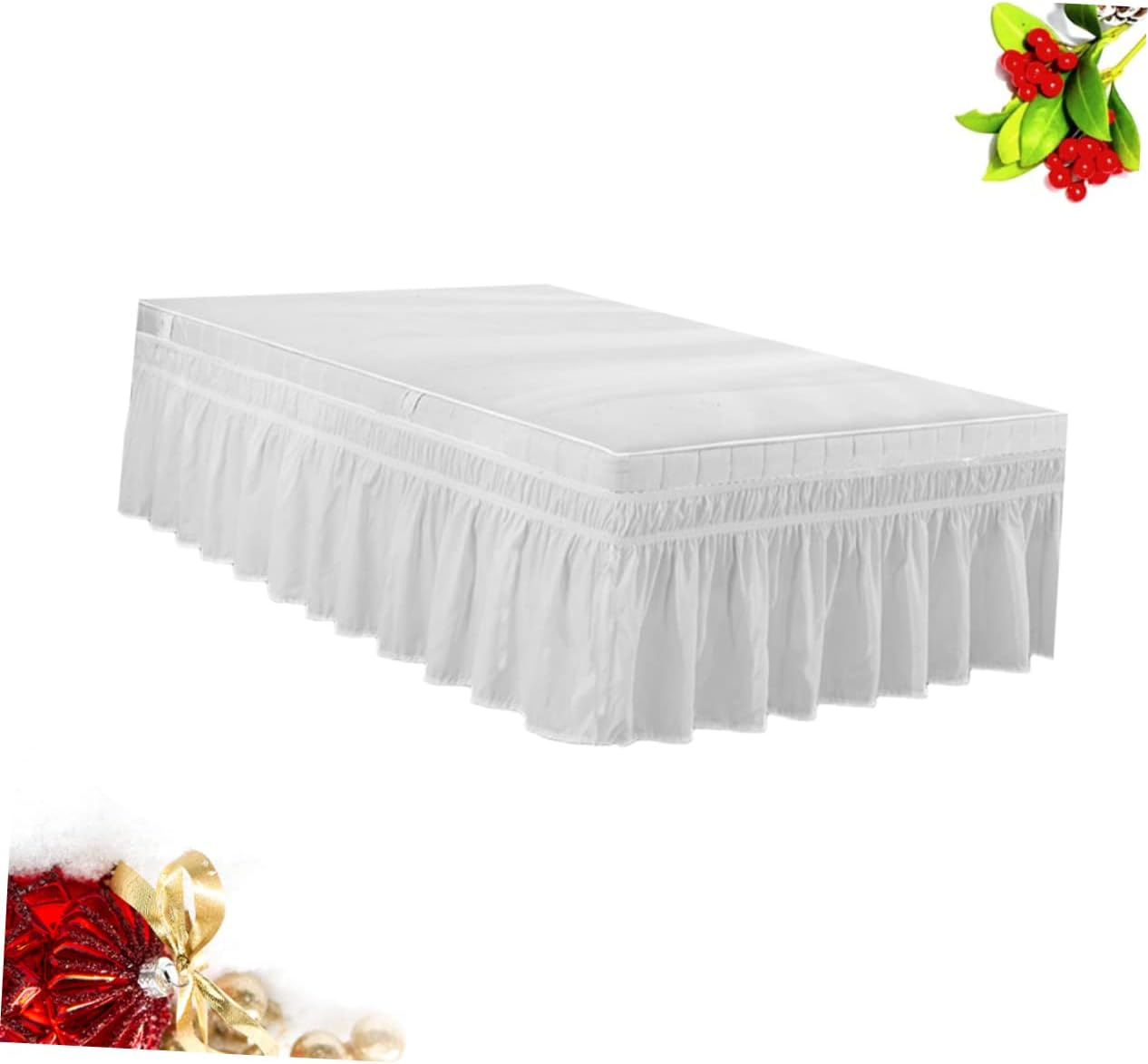 Elegant Ruffled Bed Shirt Dust Ruffle Bedding Pleated Skirt for Home Hotel White Polyester Full Bed Coverage Easy Elastic Design Decorative Bed Accessories