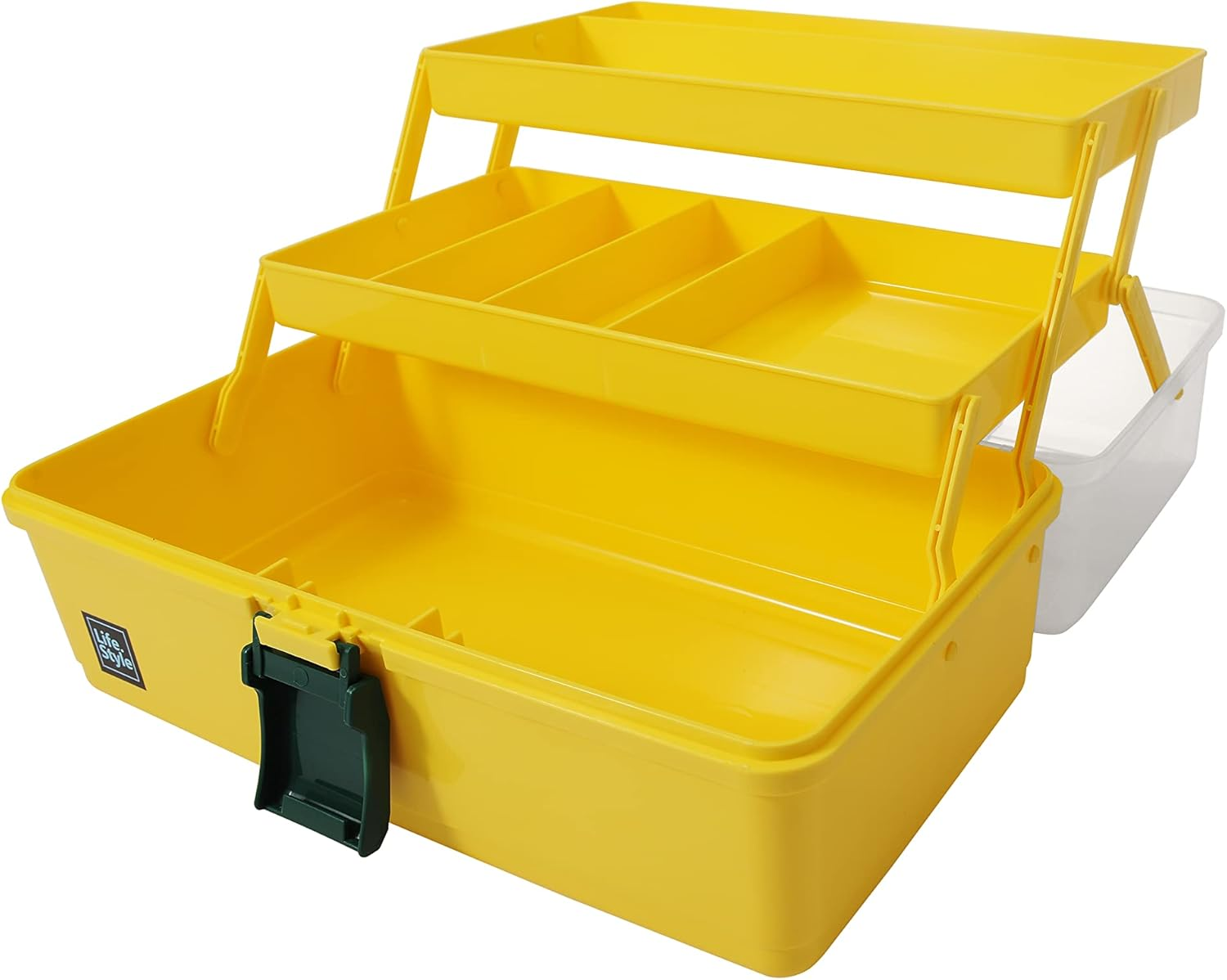 3 Layers Plastic Portable Storage Box, Multipurpose Organizer and Storage Case for Art Craft and Cosmetic, Portable Handled Storage Box for Home, School, Office, First Aids (Yellow) image number 4