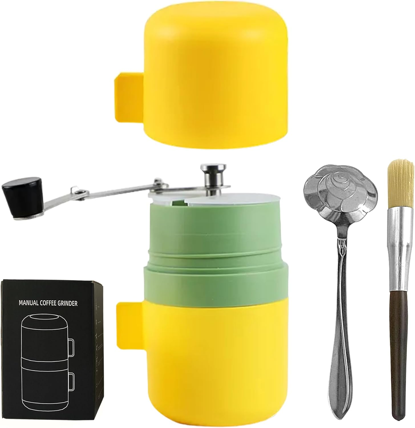 DIRECT from FACTORY Coffee Grinder Set with Flower Spoon & Brush, Stainless Steel & Ceramic Burr - Portable Coffee Bean Grinder - Manual Hand Crank Grinder for French Press, Drip Coffee & Espresso image number 1