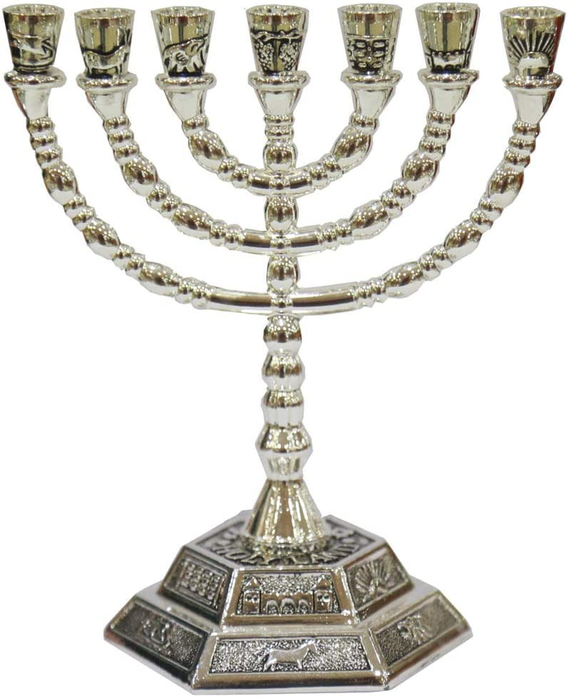 12 Tribes of Israel Jerusalem Temple Menorah Choose from 3 Sizes Gold or Silver (Gold 8 Inches) image number 3