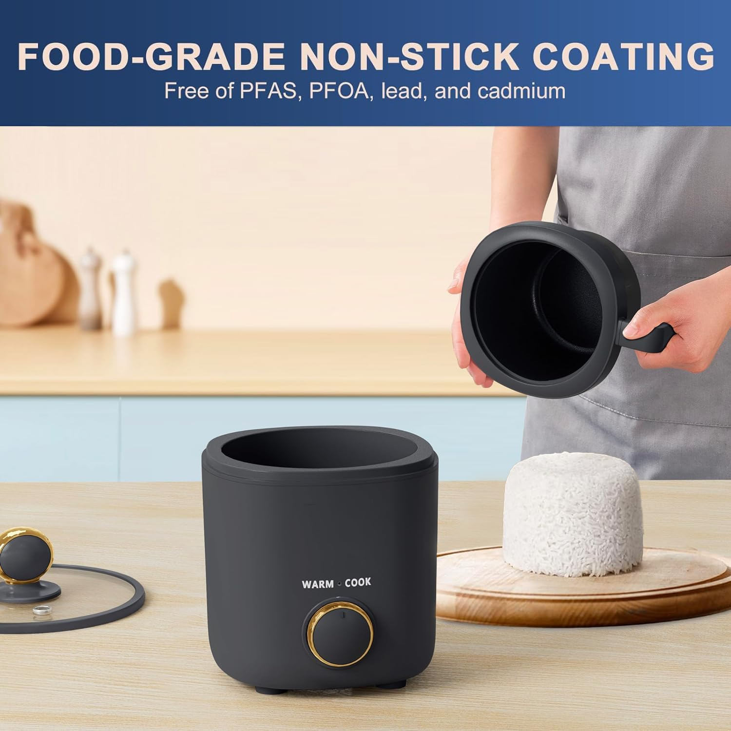 Rice Cooker Small, 2-Cups Uncooked, 1.2L Mini Rice Cooker with Non-Stick Coating, BPA Free, Portable Rice Maker with One Touch & Keep Warm Function, White image number 1