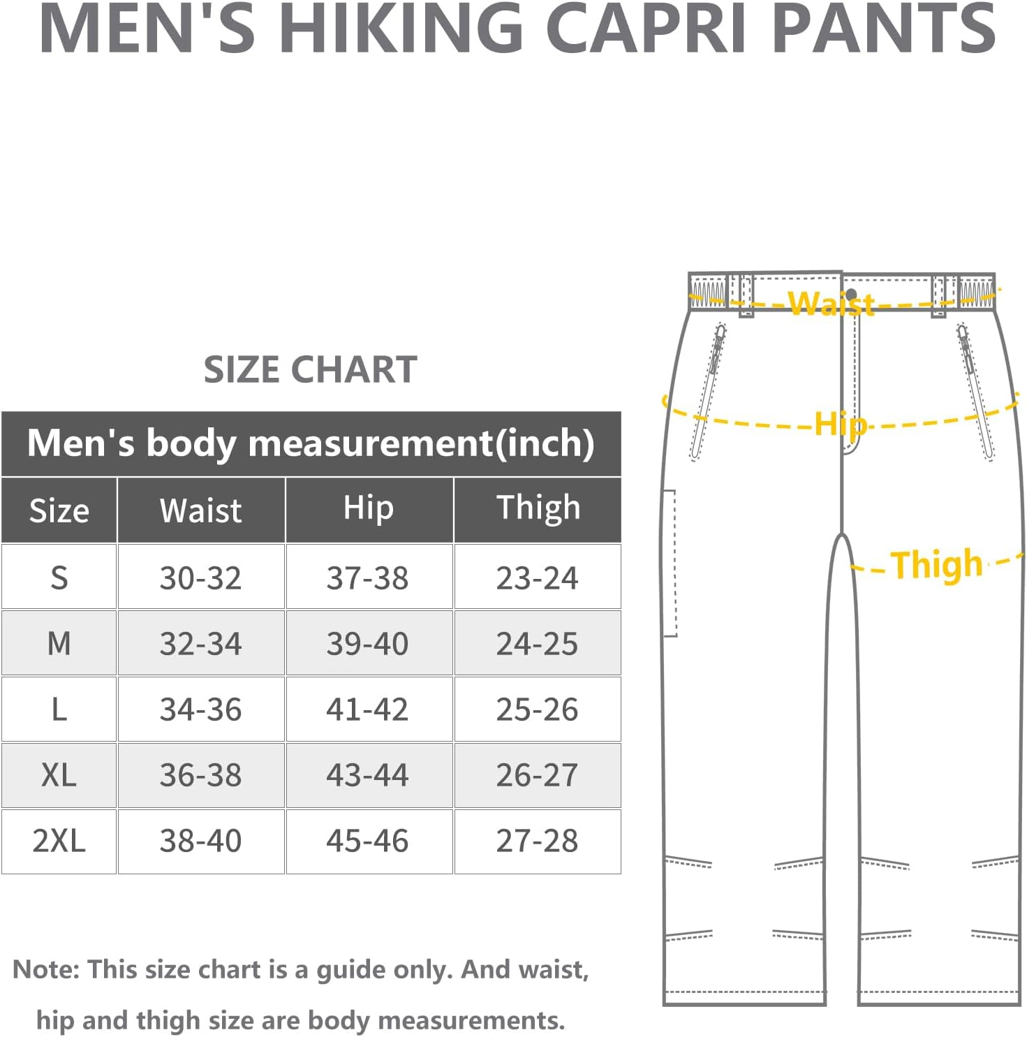 33,000Ft Men'S 3/4 Hiking Shorts Quick Dry Stretch Cargo Shorts UPF 50+ Summer Casual Capri Shorts Outdoor Hiking Pants with Zip Pockets for Travelling