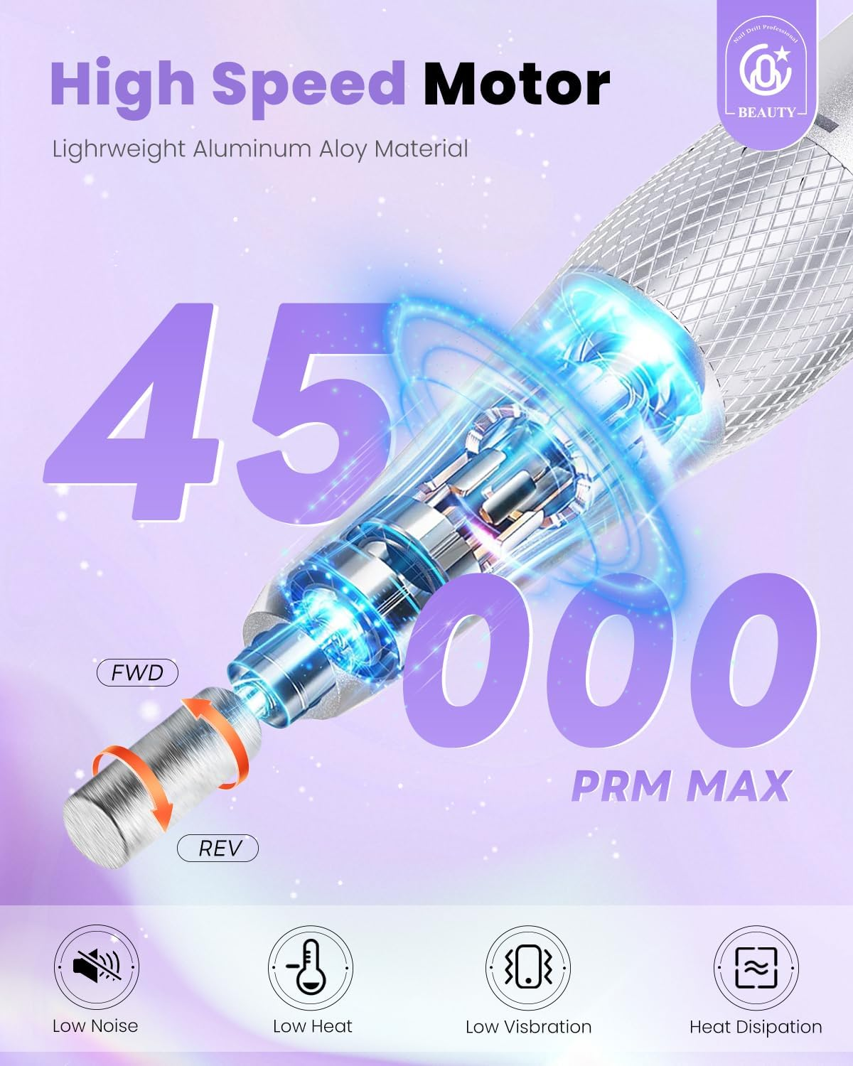 Cozyzen Cordless Electric Nail Drill, 45000 RPM Rechargeable Diamond E-File, Portable & Low Noise for Acrylic/Gel Nails, Manicure & Pedicure - Professional & Home Use - Peacock Blue image number 5