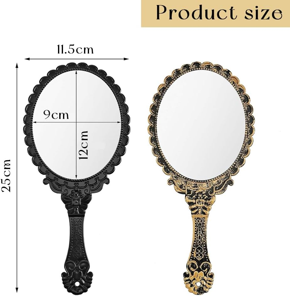 2 Pack Vintage Handheld Mirrors,Portable Held Decorative Mirrors,With Handle,Embossed Flower,Oval Shaped,Small Makeup Mirror,For Makeup,Hair Styling,Skin Care image number 1
