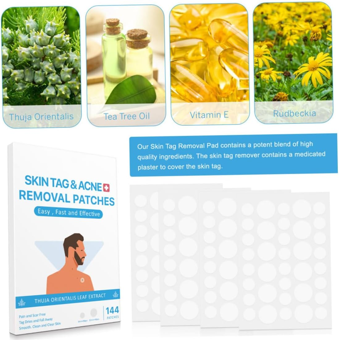 Skin Tag Remover Patches, Skin Tag Remover Patches Body Mole Removal Face Neck Wart Dispel Stickers White 144PCS, Wart Removal image number 5