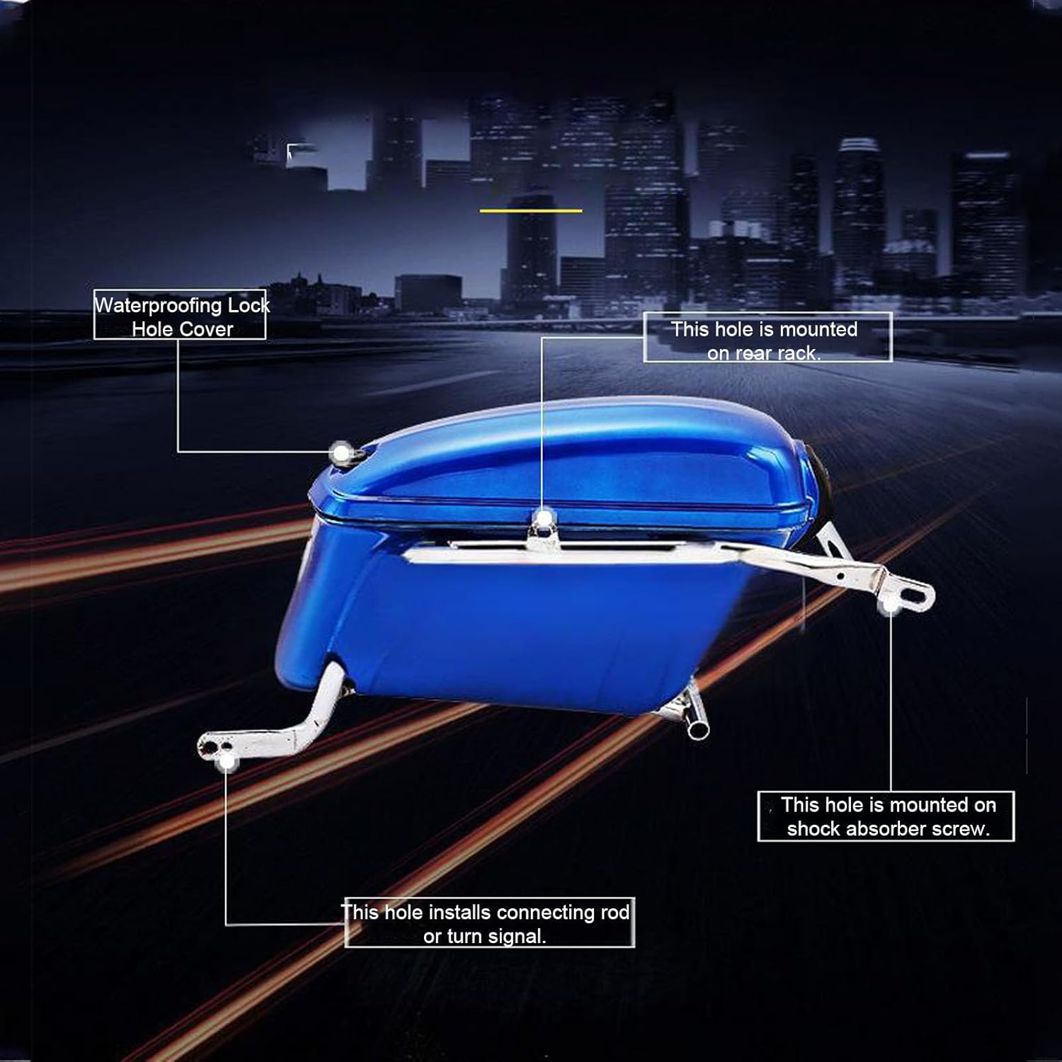 Focket Motorcycle Hard Saddle Bags, 22L ABS Waterproof Lockable Top Opening Trunk with Security Lock and Keys, Universal Motorcycle Side Case Replacement for Cruiser image number 3