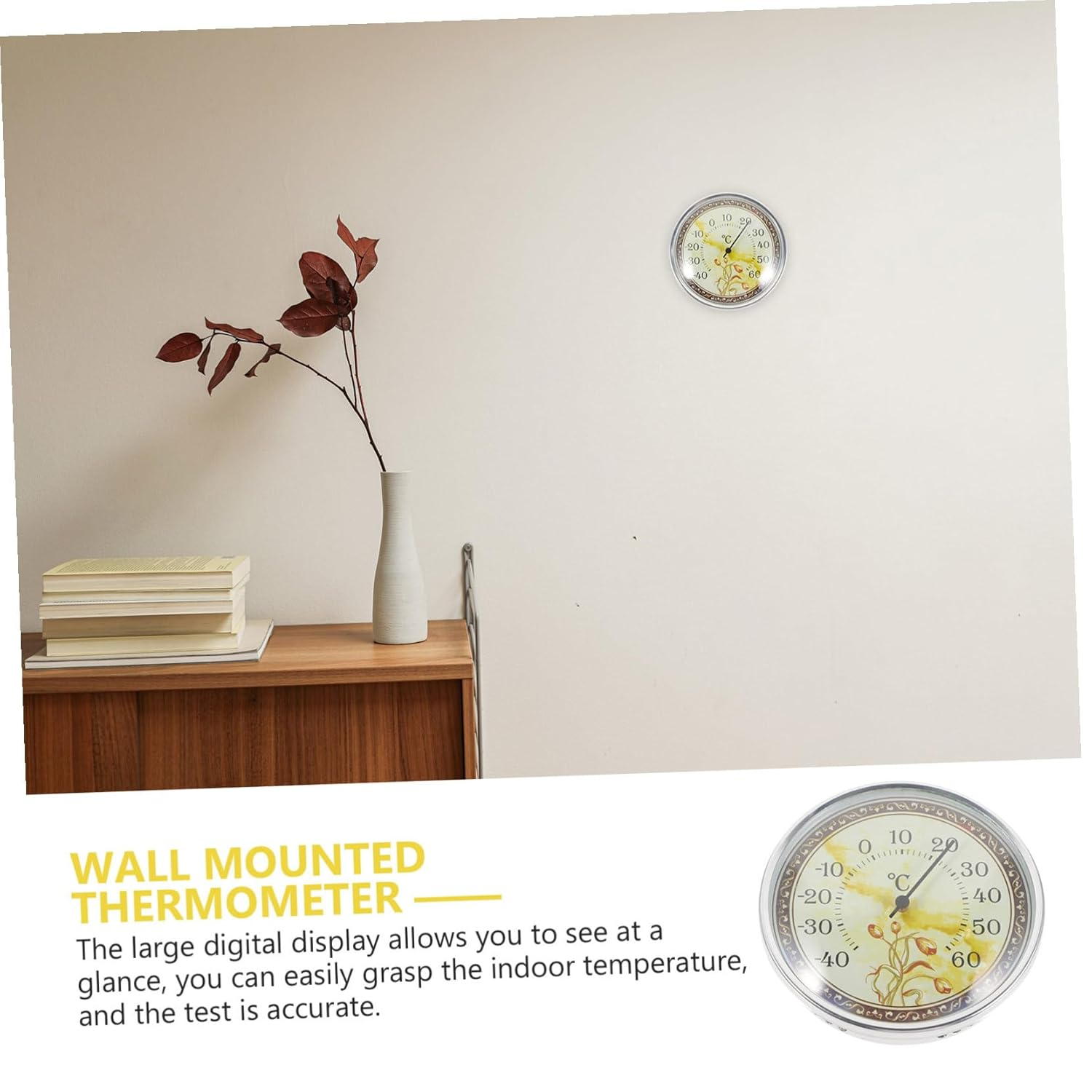 Wall Mount Temperature for Home and Sauna High Precision Analog Thermometer with Tulip Pattern Lightweight Indoor Temperature Monitor for Nursery Greenhouse Bathroom Bedroom Use image number 1