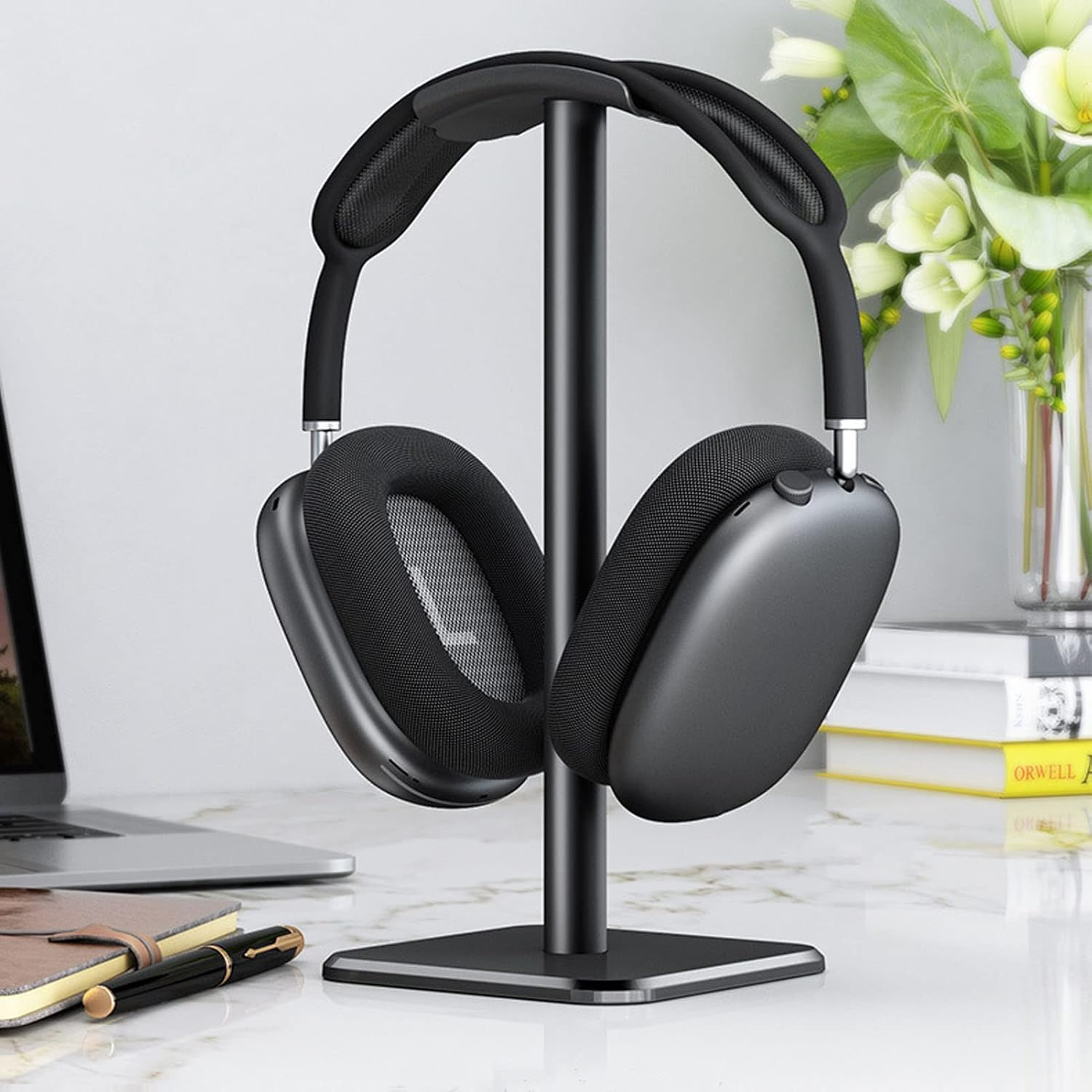 Headphone Stand, Universal Gaming Headset Holder with Aluminum Supporting Bar Non Slip Base Earphone Stand for All Headphone Sizes, for Home Gaming Office Earphone Accessories (Black) - White image number 3