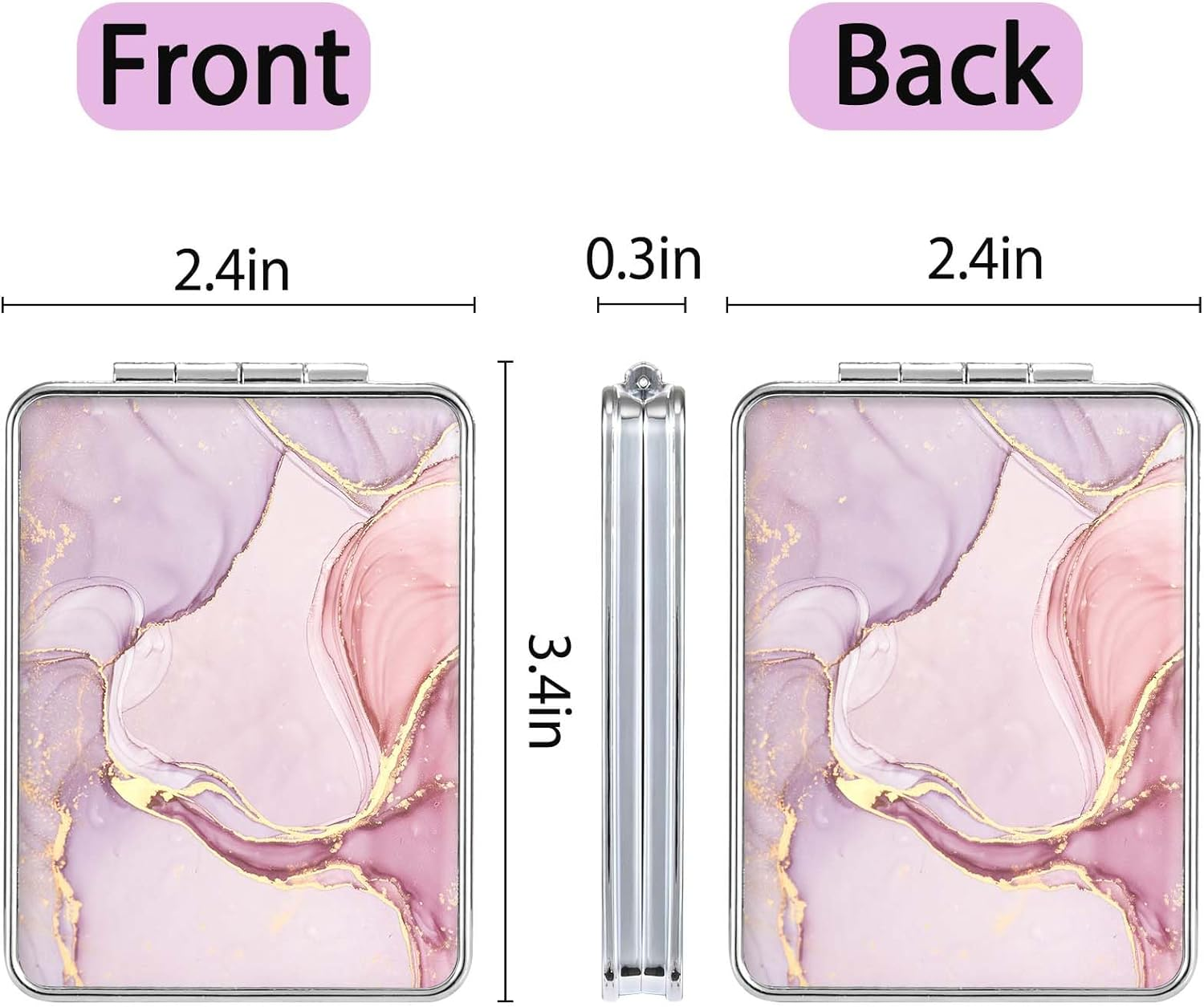 Dcdcee Pocket Mirror, Small Travel Mirror with Magnification, Portable Double-Sided Magnifying Cosmetic Mirror for Daily (Pink Marble) - 2 Flowers image number 7