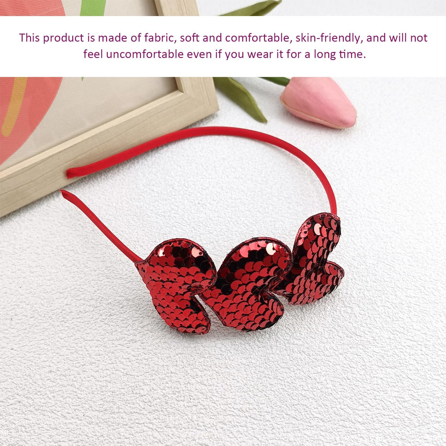 3 Pieces Heart-Shaped Headbands, Sequin Headbands, Cute Headbands, Shiny Headbands, Girls' Hair Accessories. image number 5