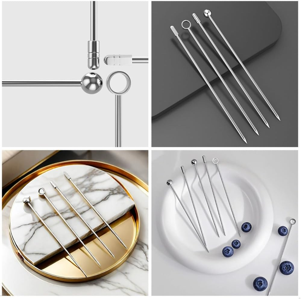Afzoryxn 16 Pieces Stainless Steel Cocktail Picks Set,Cocktail Picks for Drinks,Stainless Steel Martini Skewers Olive Drink Picks Set for Olives, Fruit Garnish, Home, Bar image number 1