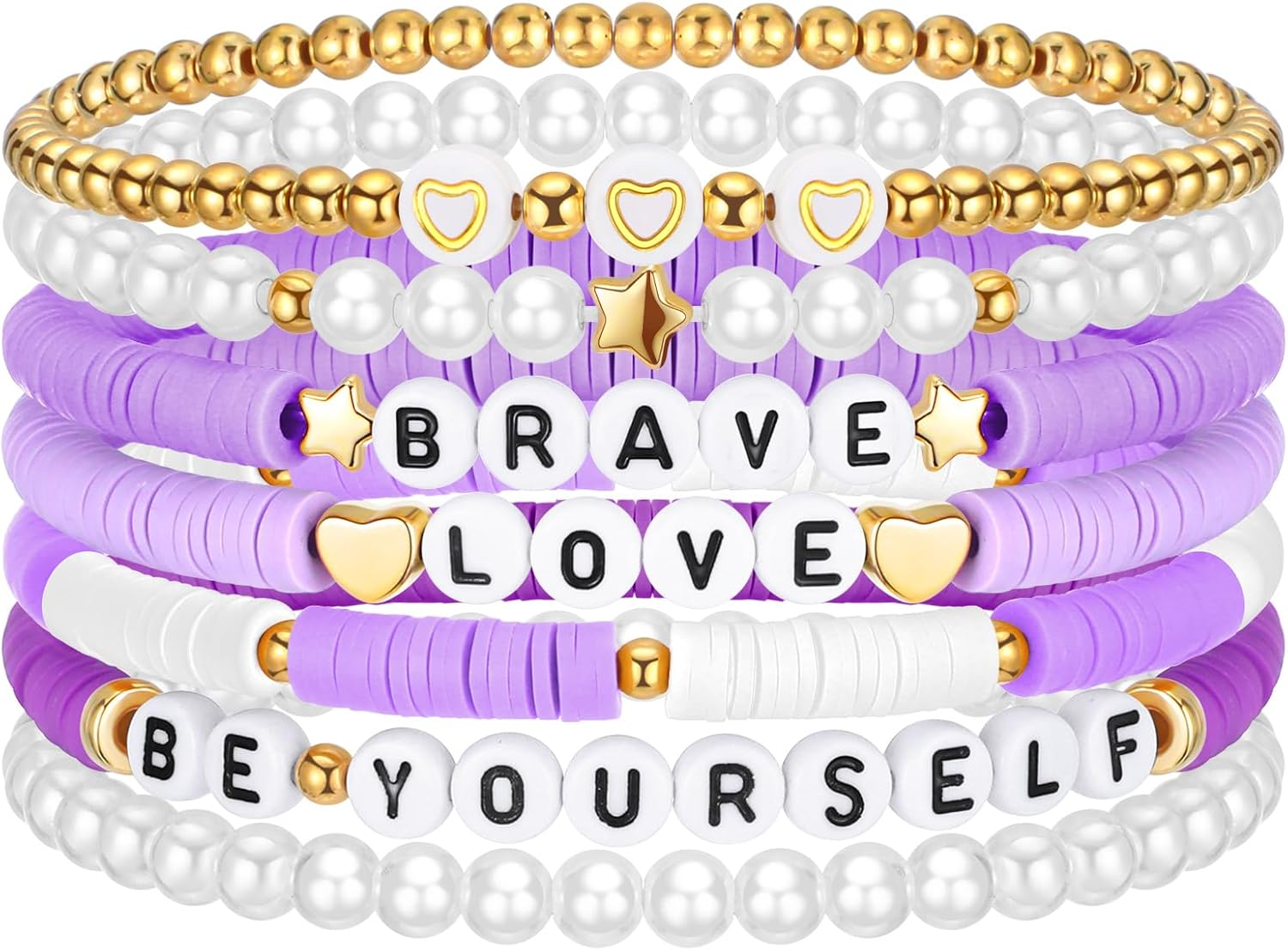 Landical 7 Pcs Friendship Beaded Bracelets Valentines Bracelets Heishi Preppy Bracelets Cute Jewelry Gifts for Women Girls - Blue image number 7